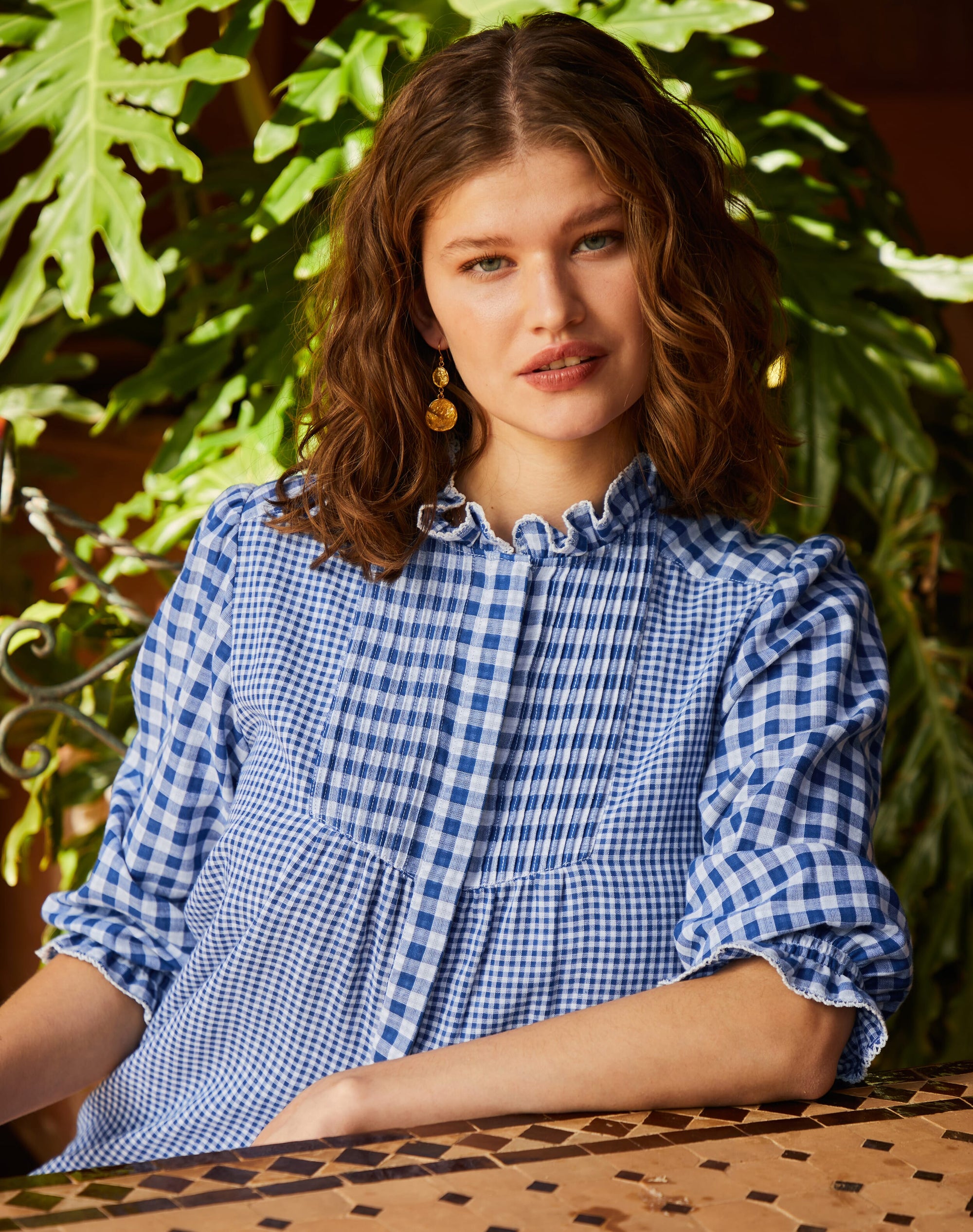 Cotton Gingham Patchwork Blouse