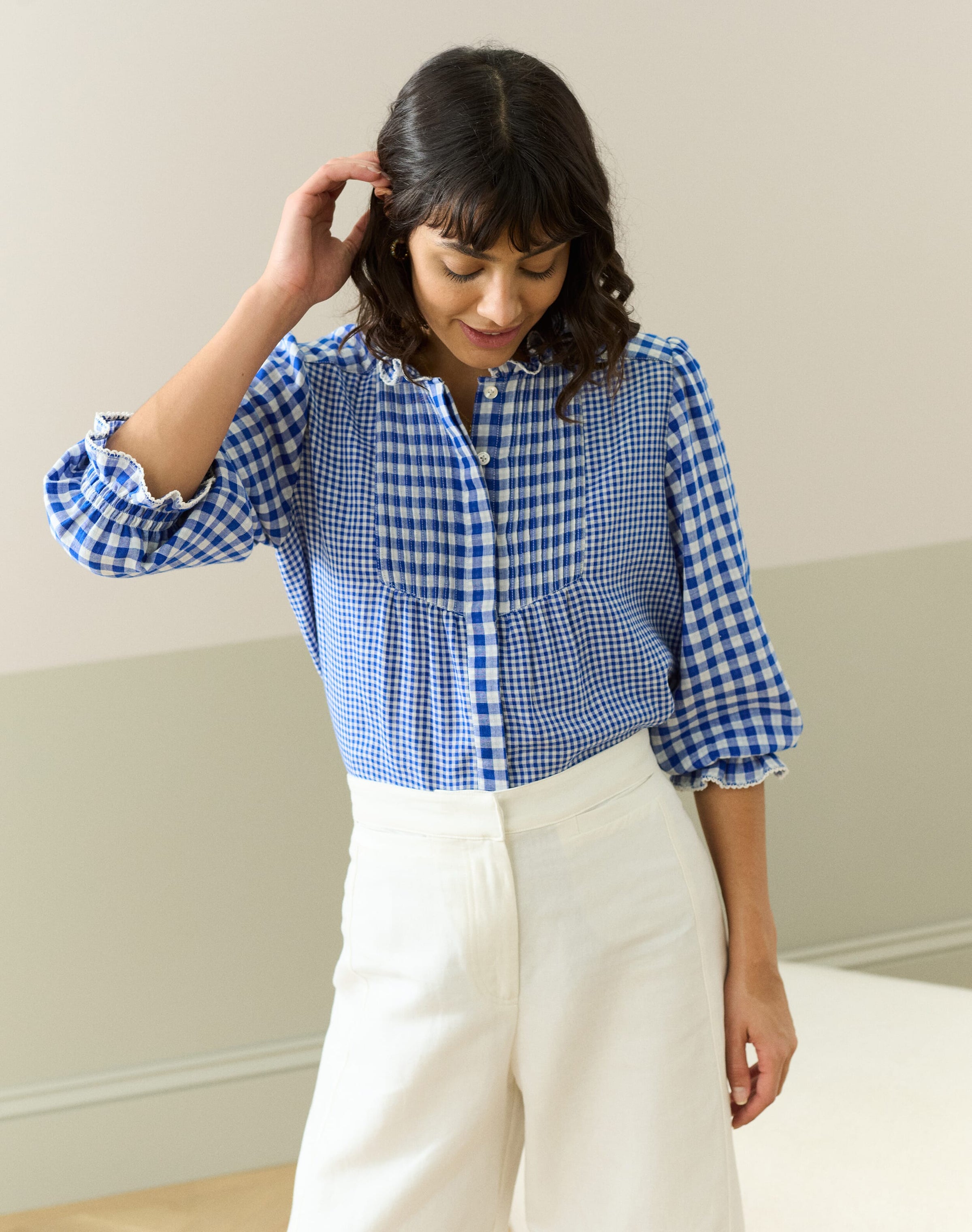 Cotton Gingham Patchwork Blouse