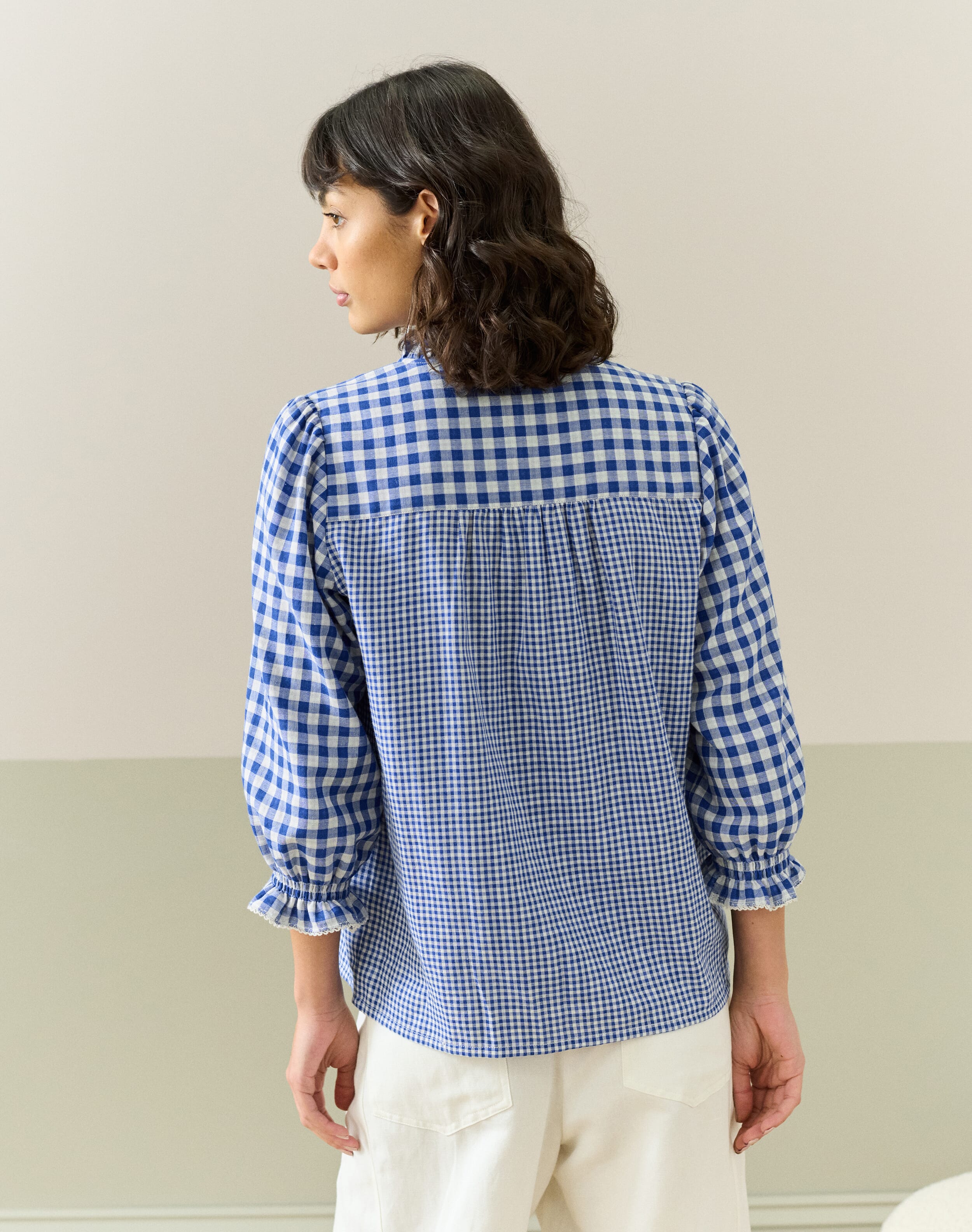 Cotton Gingham Patchwork Blouse