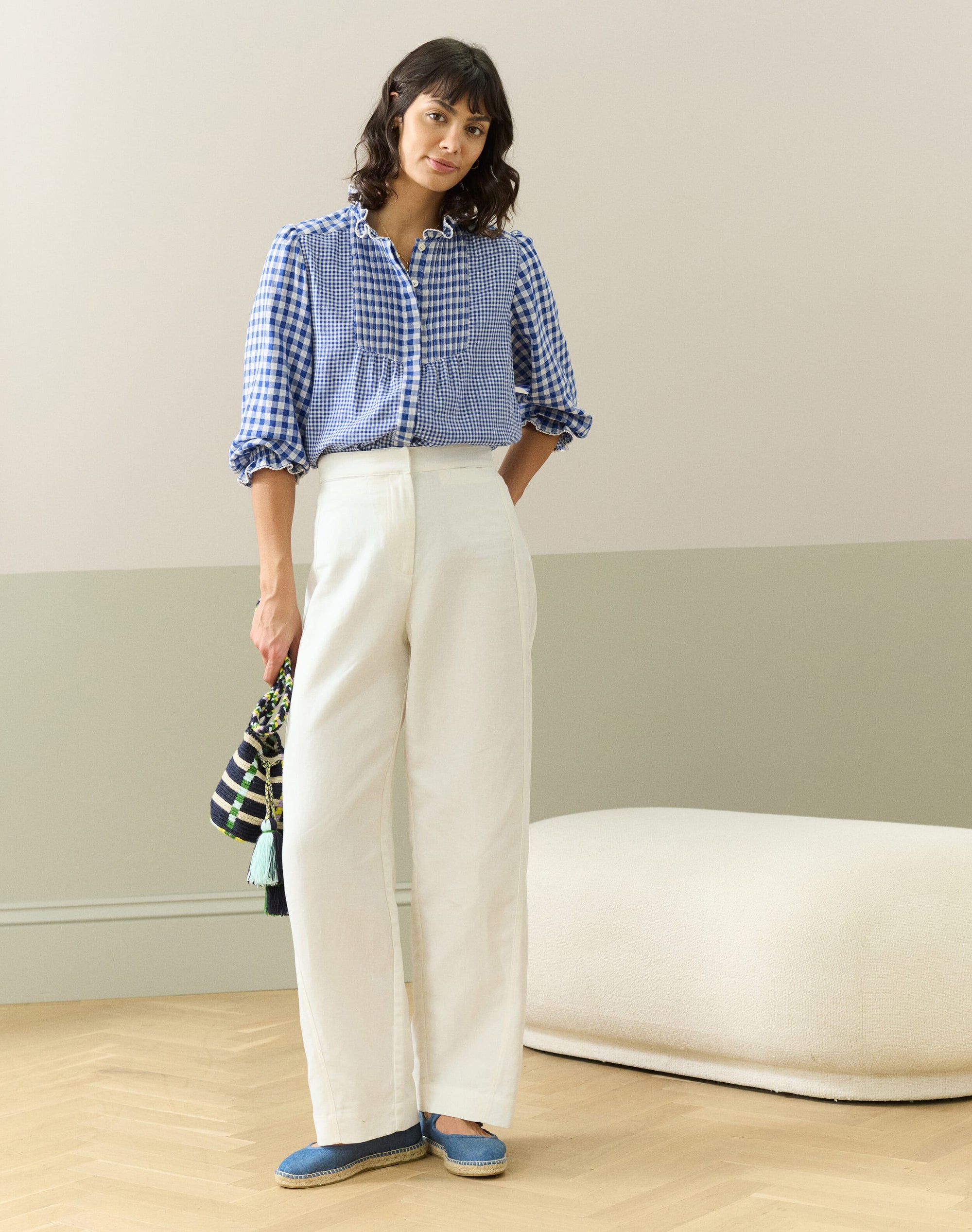 Cotton Gingham Patchwork Blouse