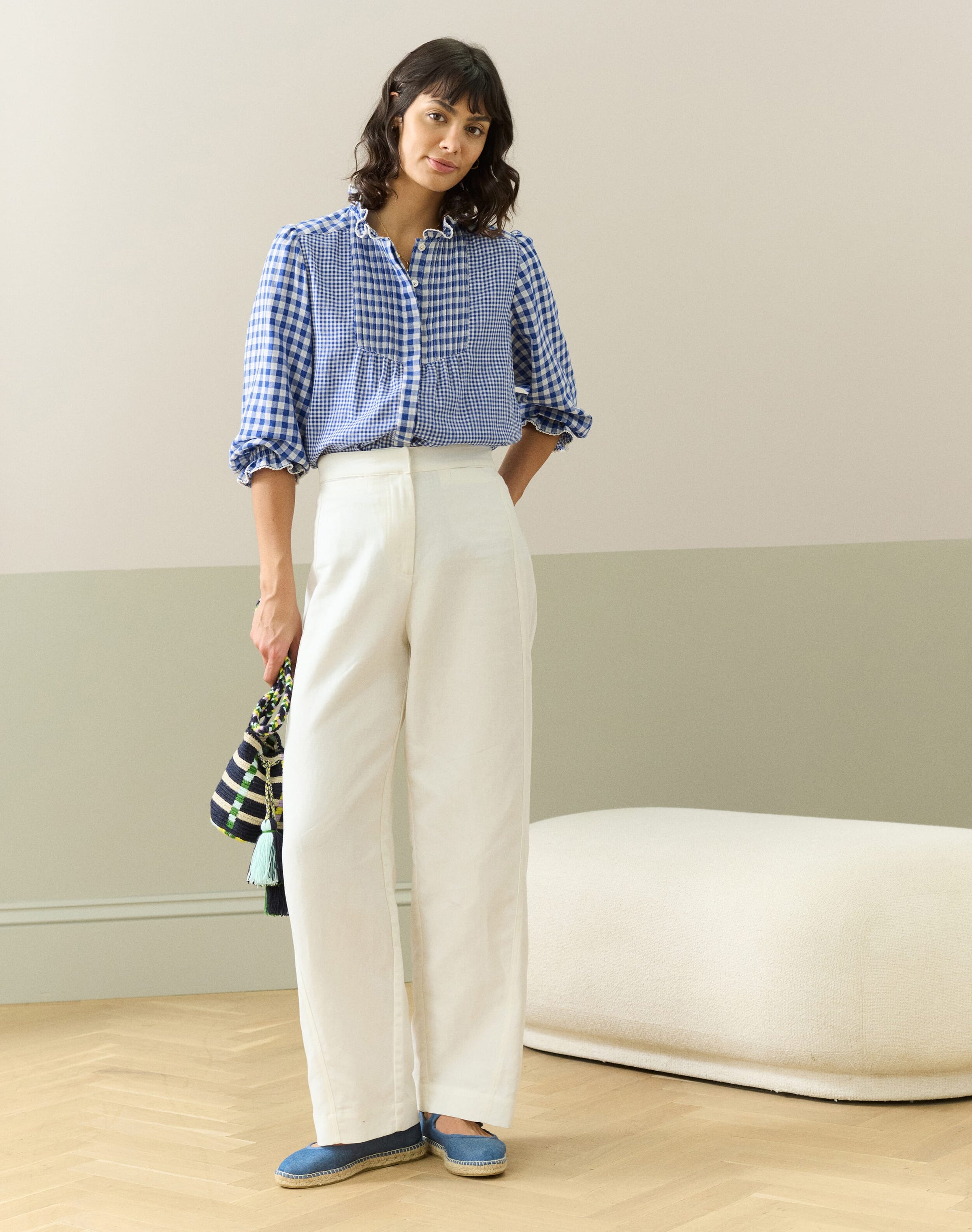 Cotton Gingham Patchwork Blouse