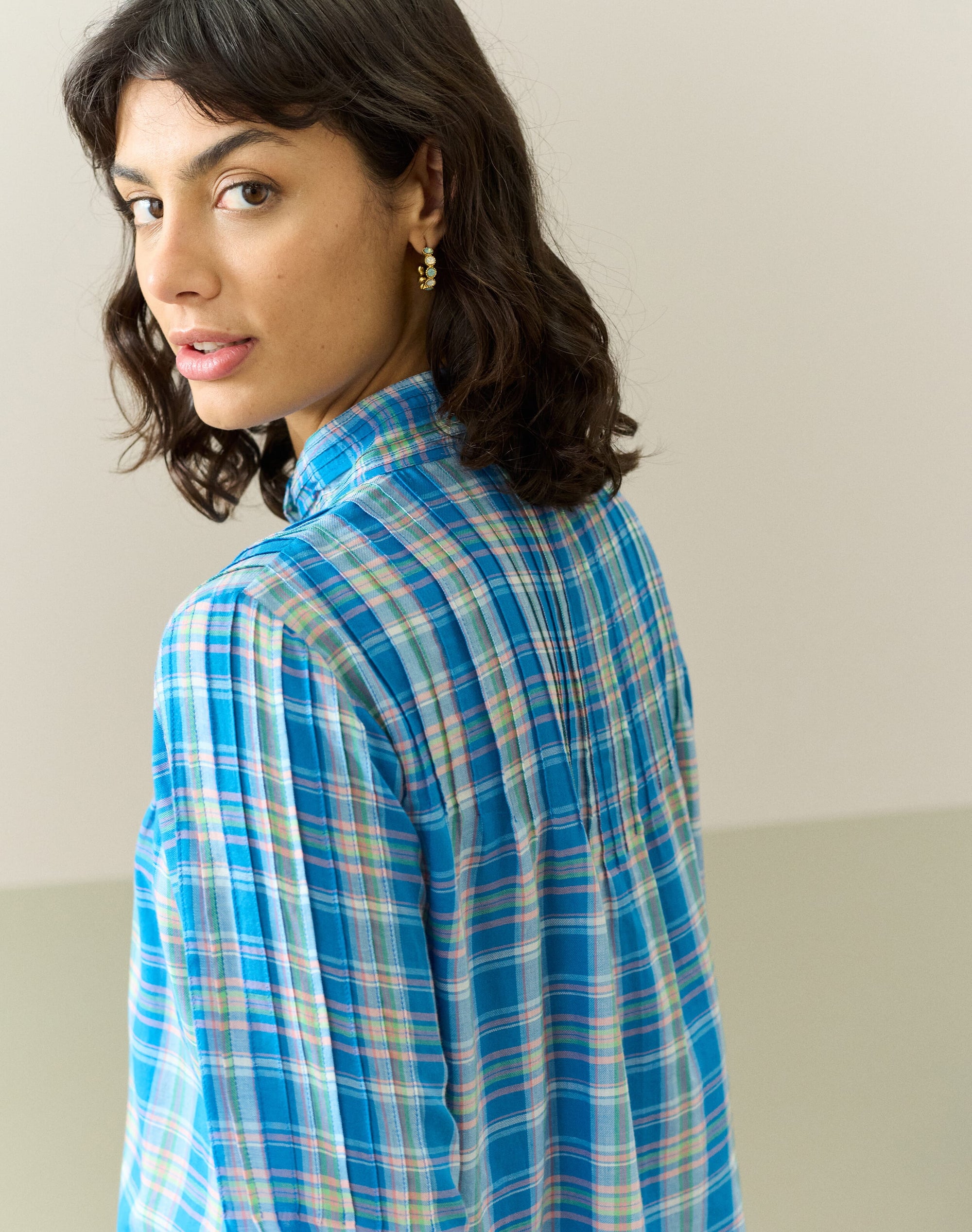 Cotton Check Pintuck Shirt