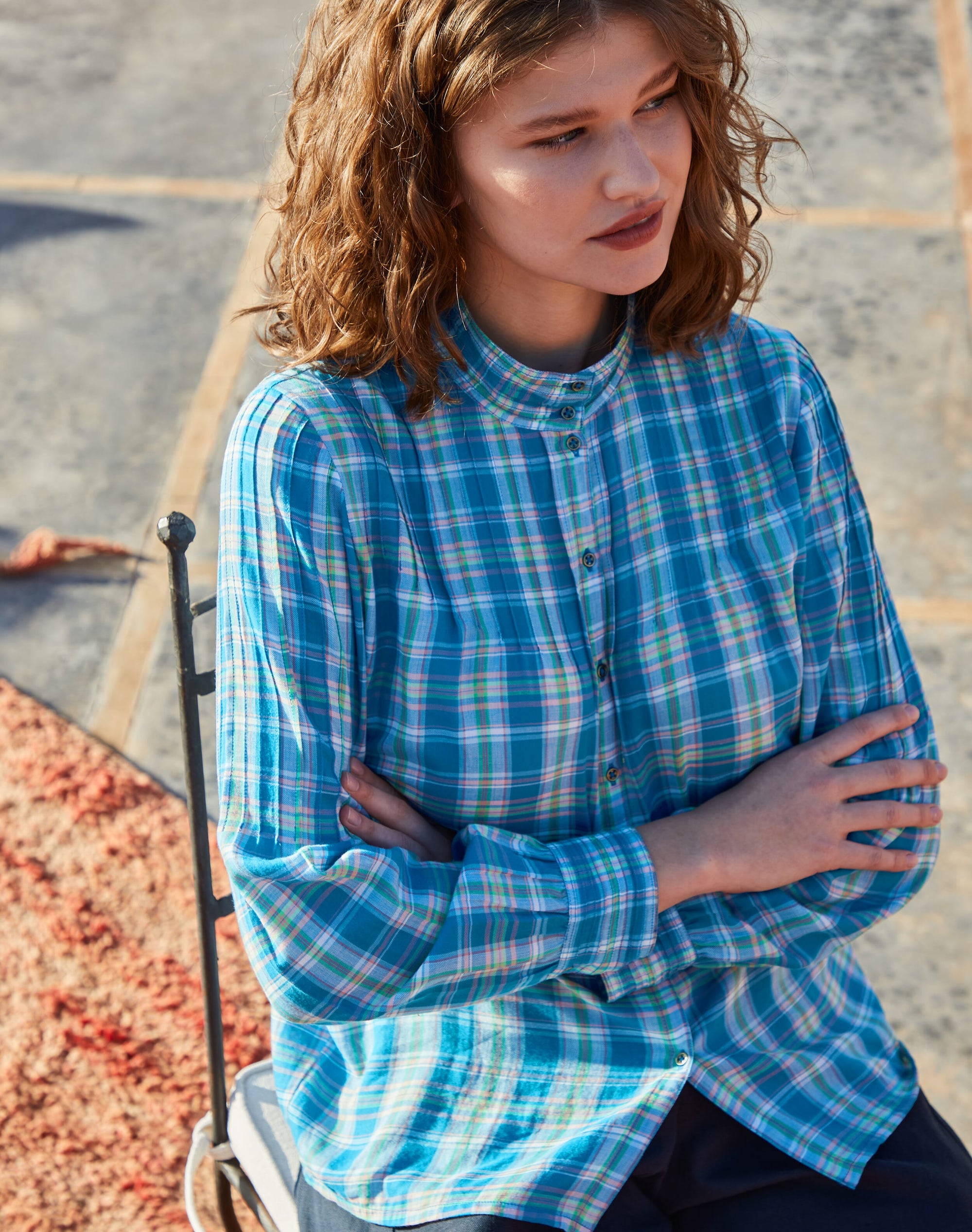 Cotton Check Pintuck Shirt