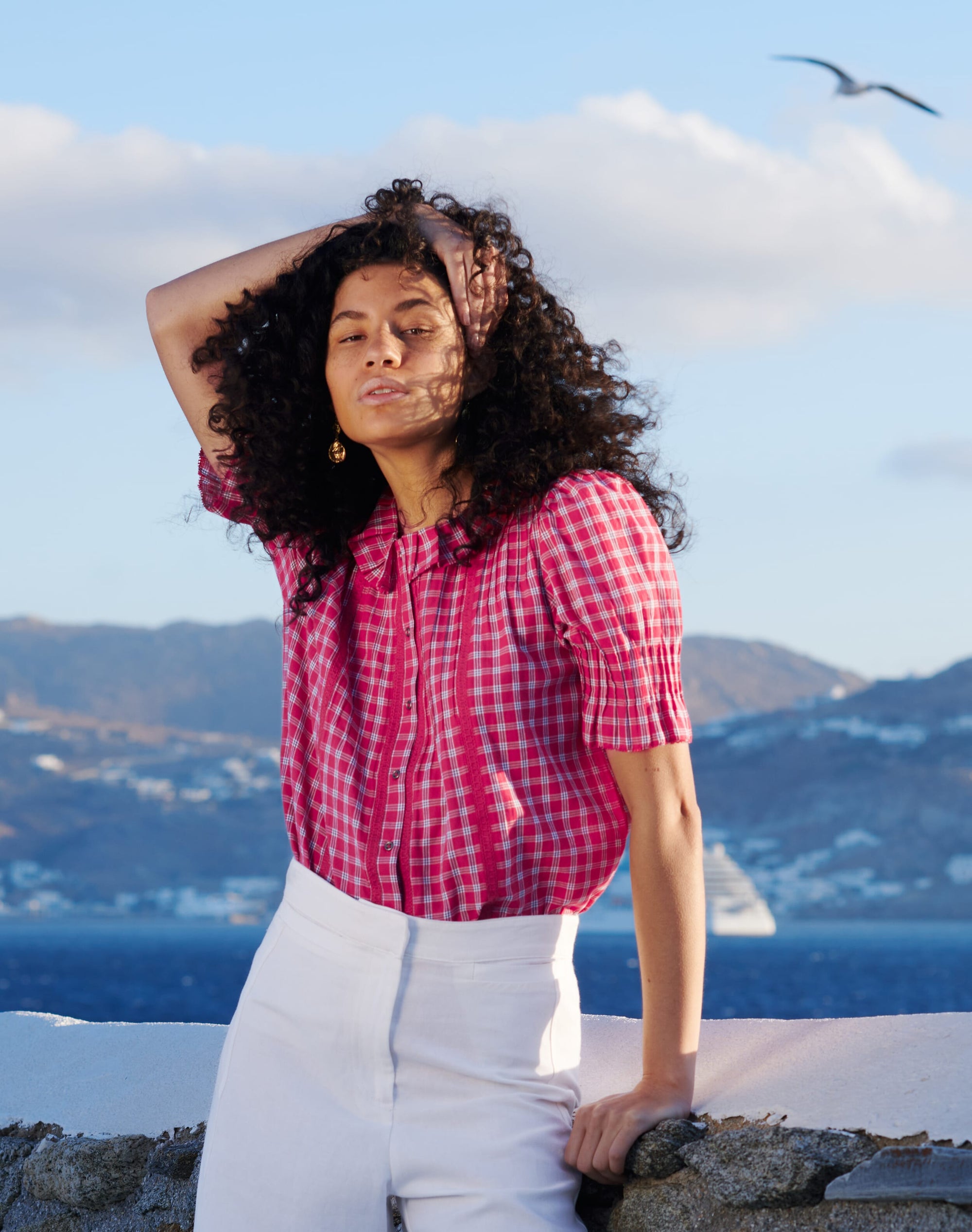 Cotton Check Pintuck Blouse