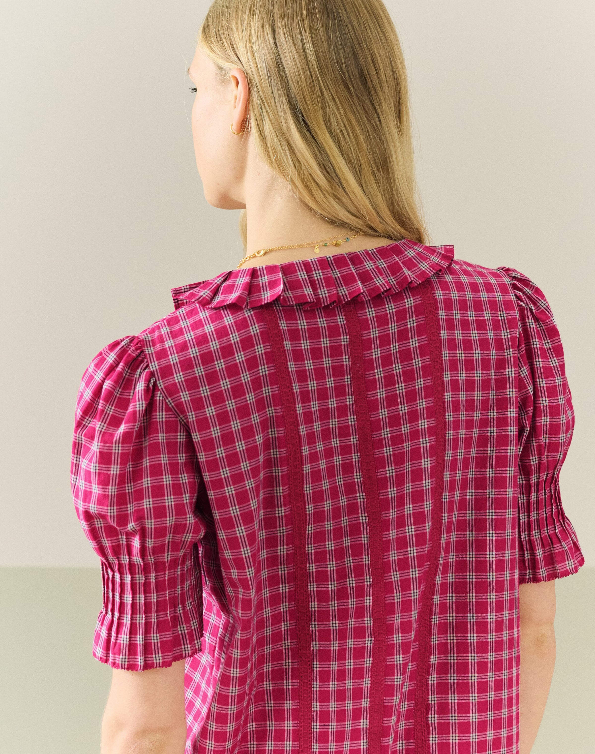 Cotton Check Pintuck Blouse