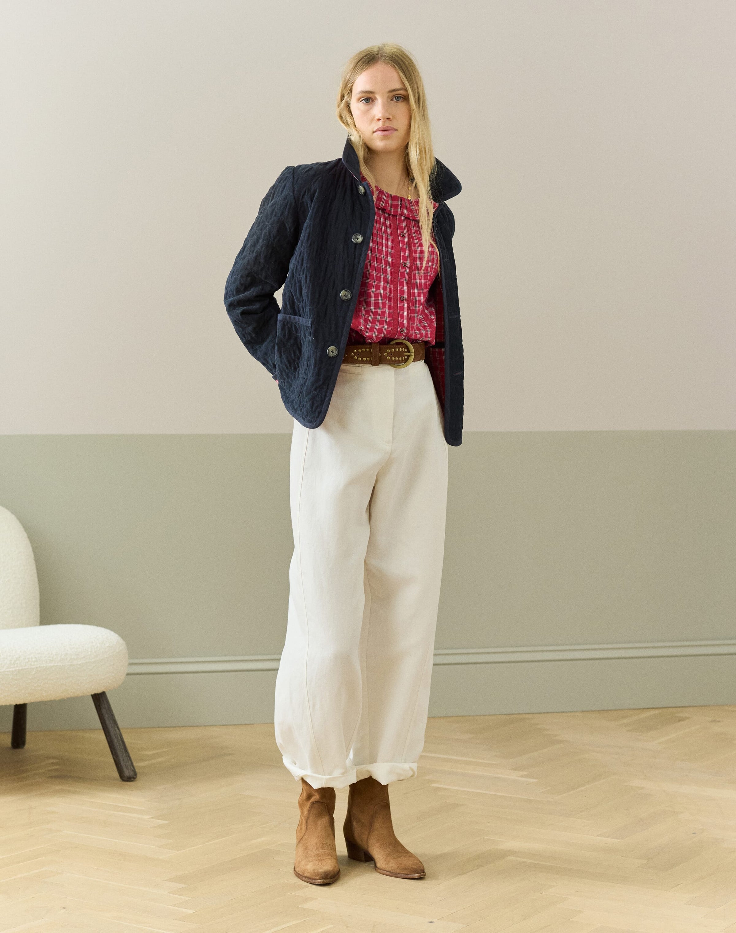 Cotton Check Pintuck Blouse