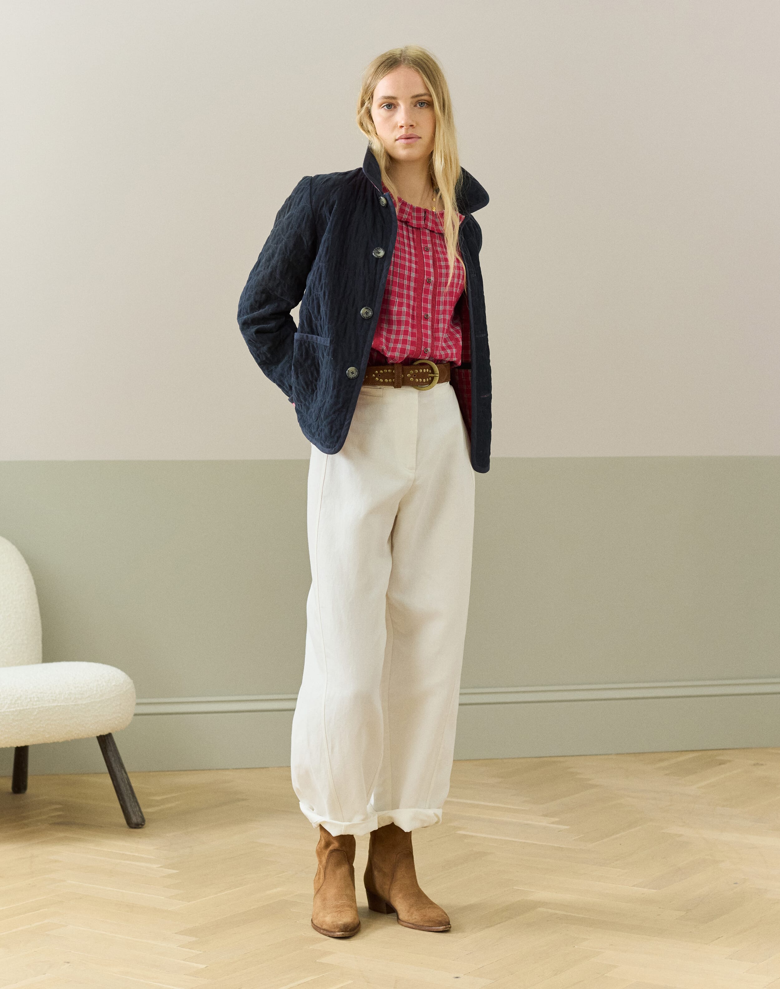 Cotton Check Pintuck Blouse