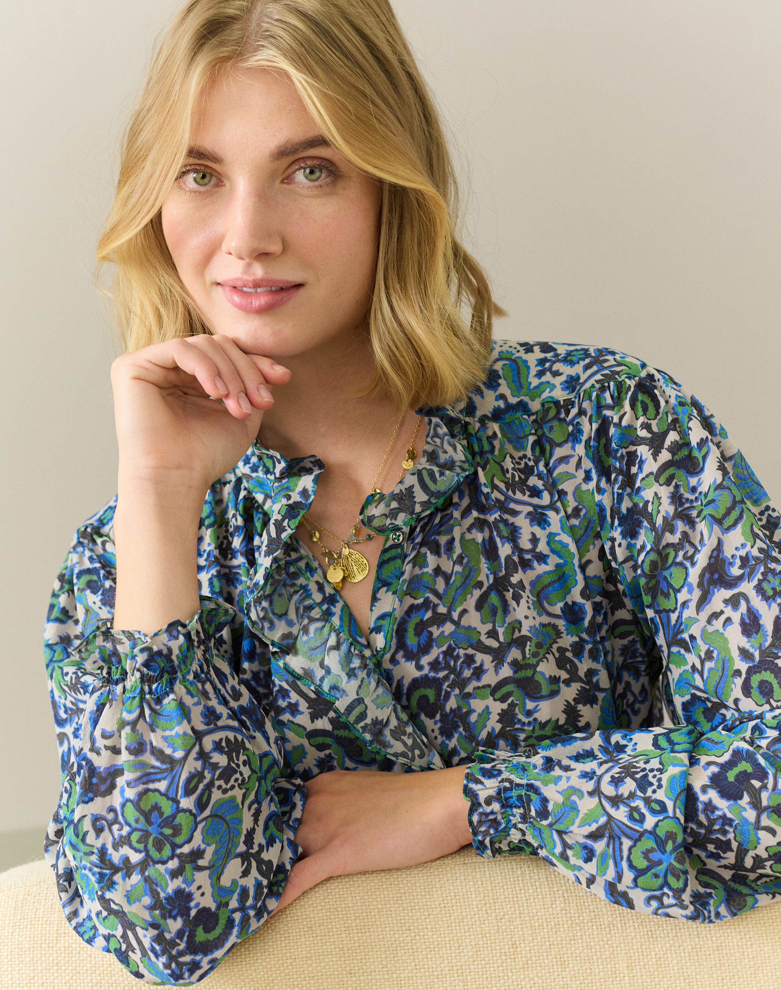 Silk Frill Front Blouse