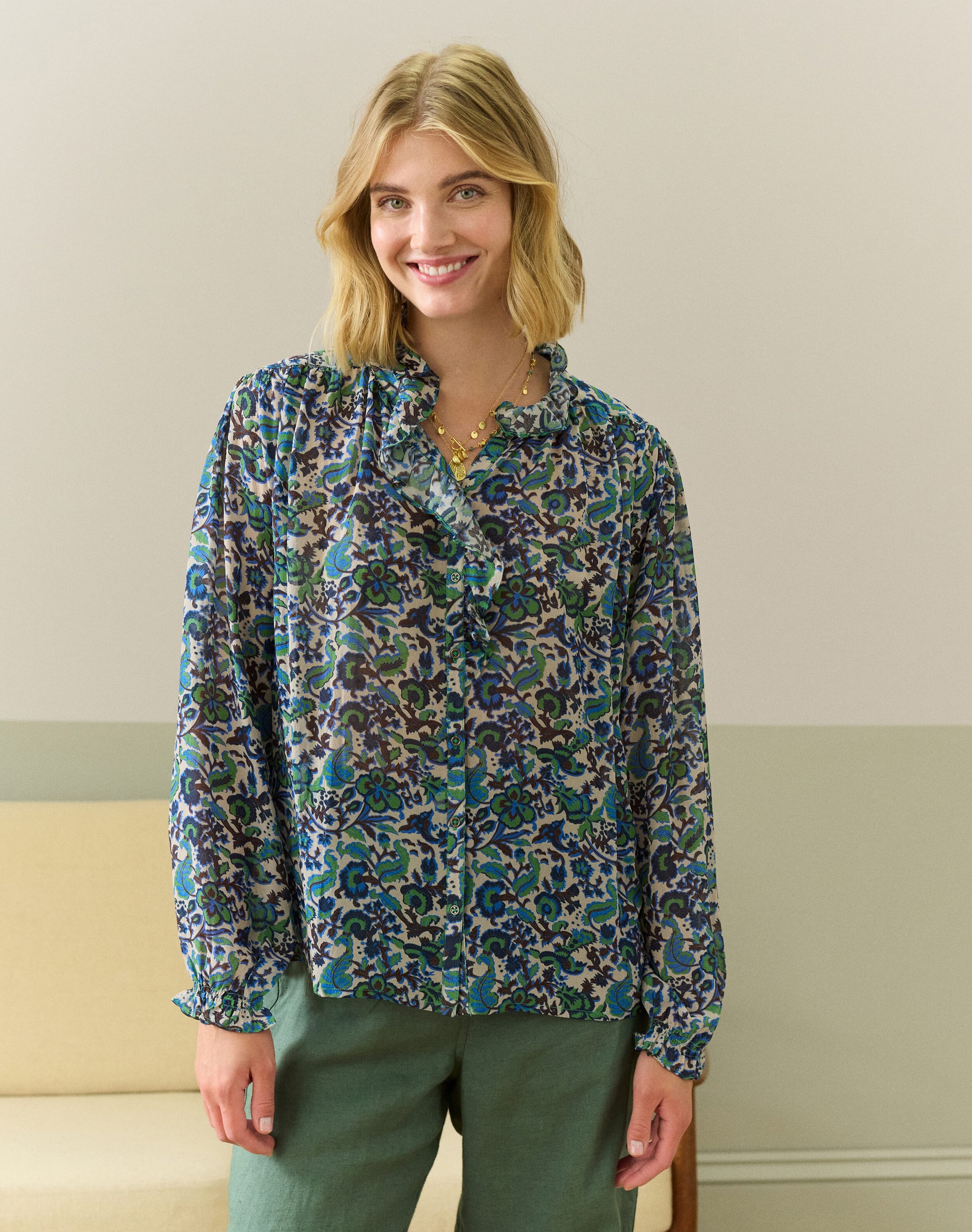 Silk Frill Front Blouse
