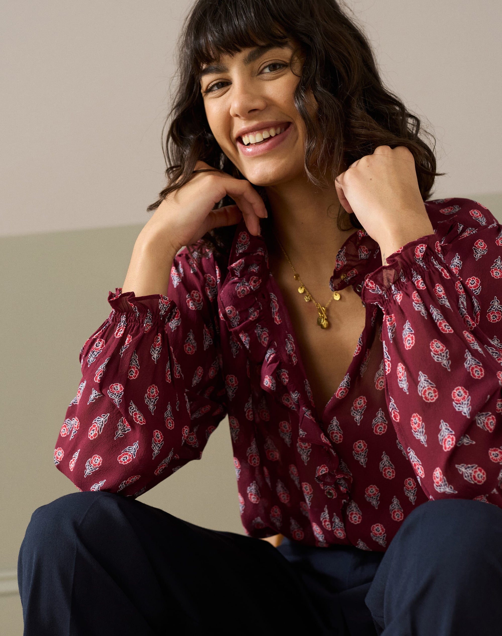 Silk Frill Front Blouse