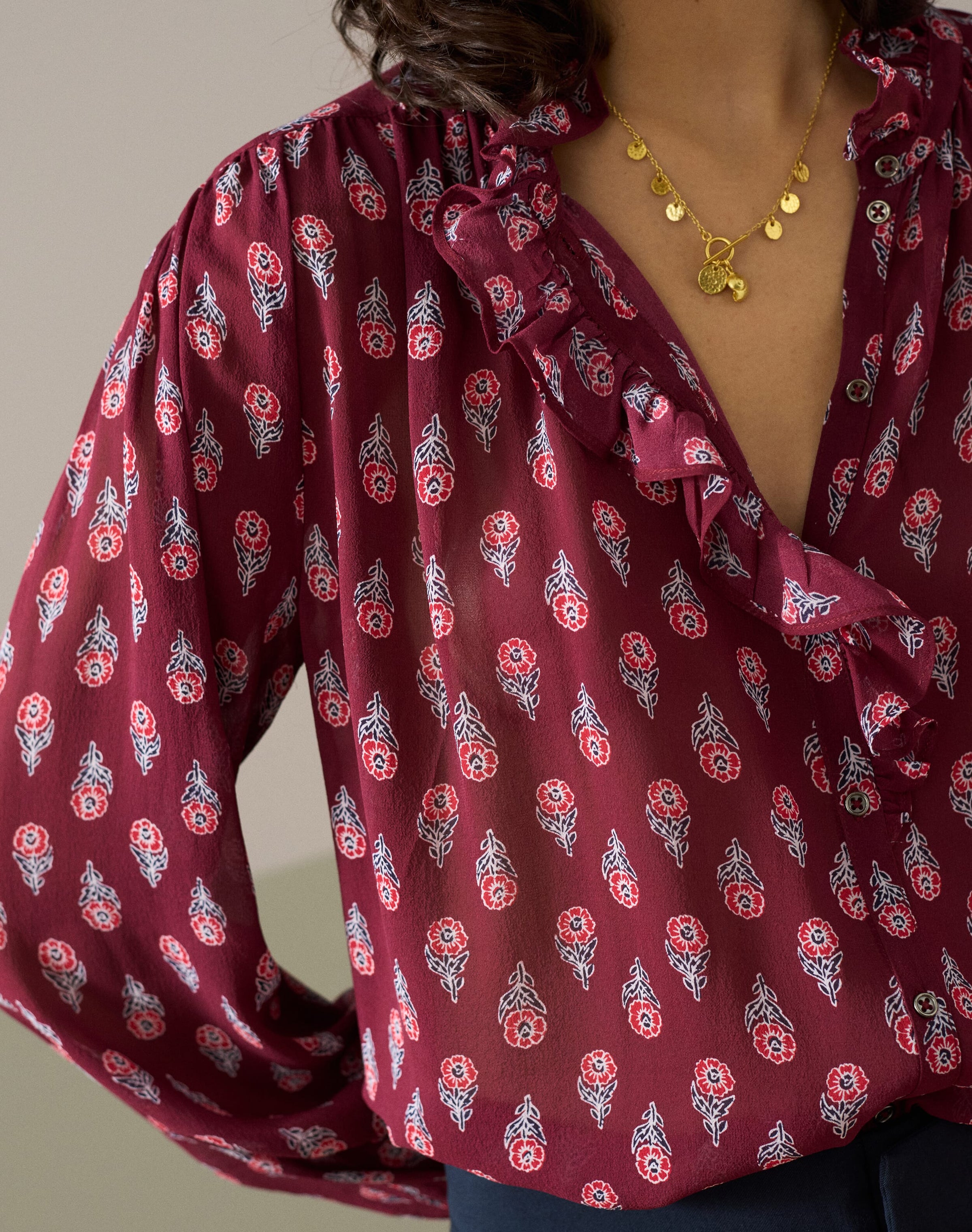 Silk Frill Front Blouse