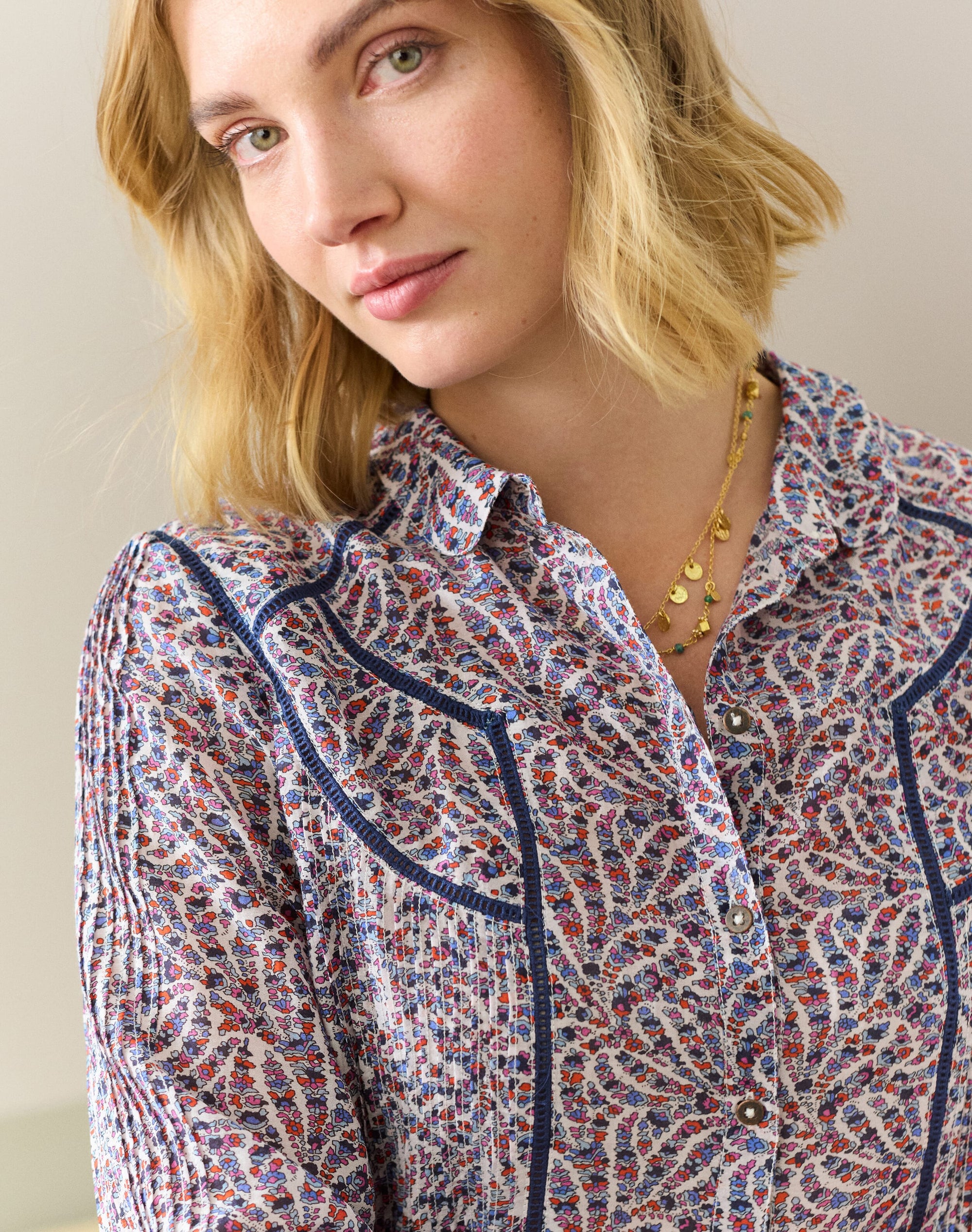 Silk Cotton Ladder Stitch Blouse