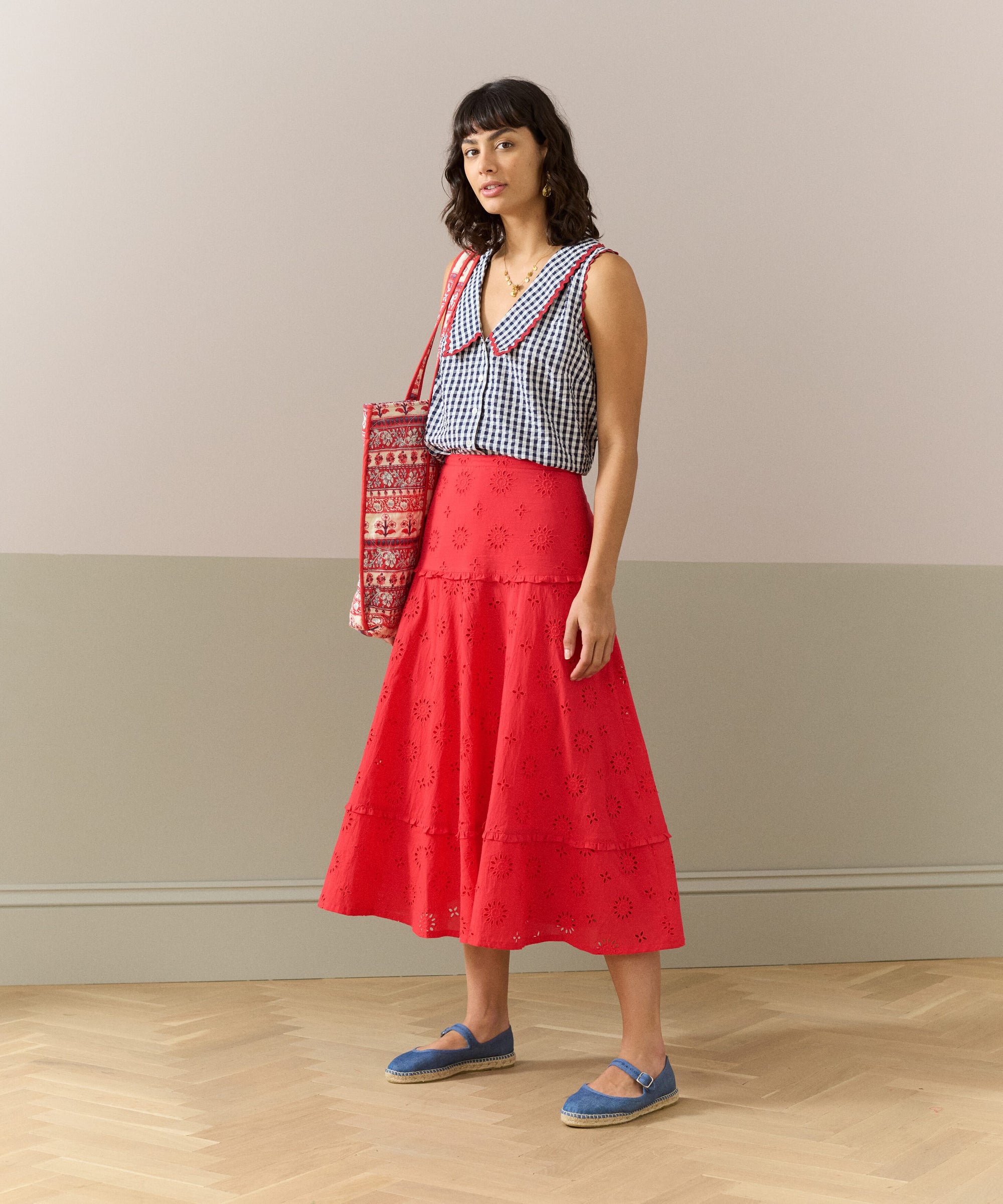 Cotton Gingham Sleeveless Blouse