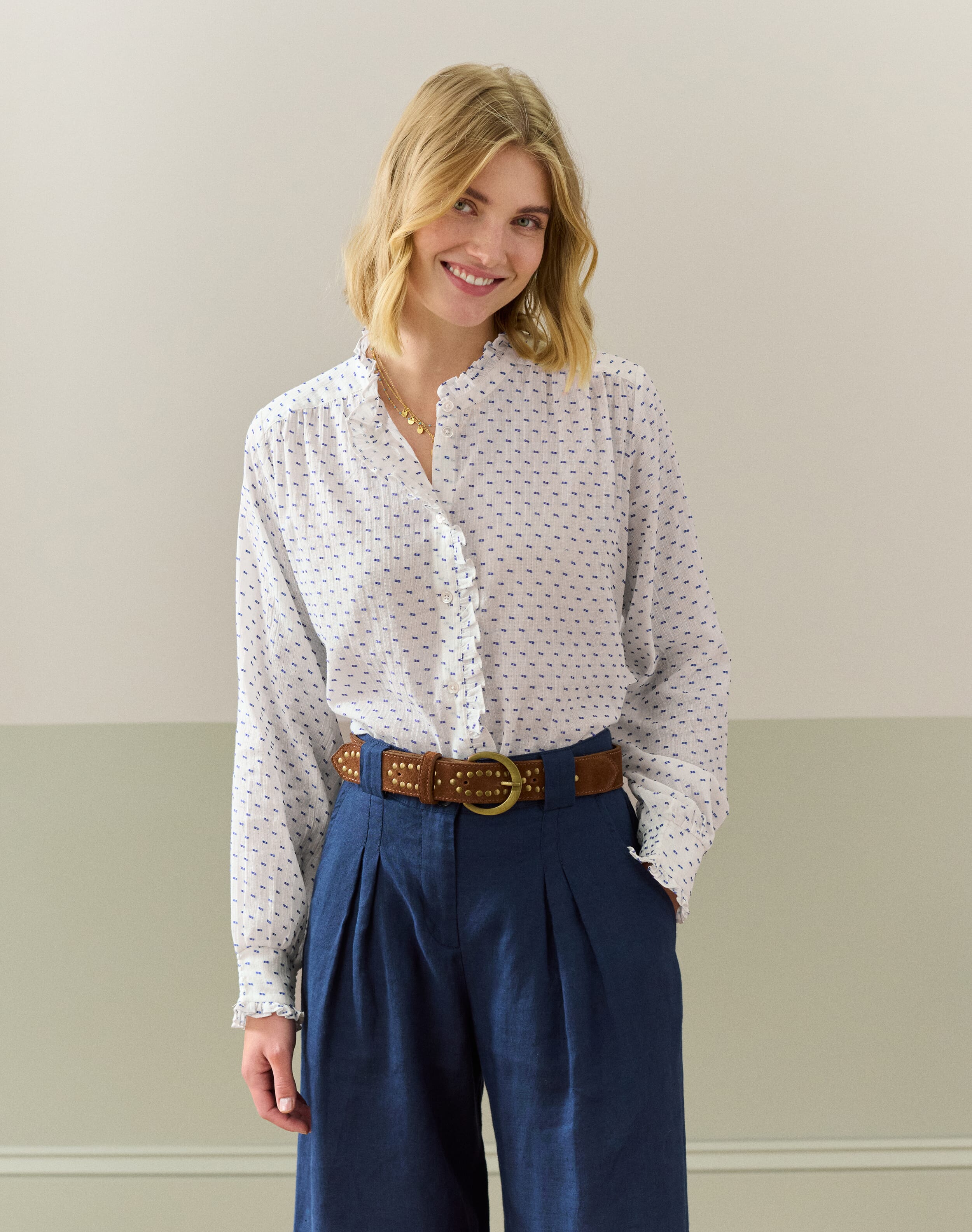 Cotton Dobby Pie Crust Blouse