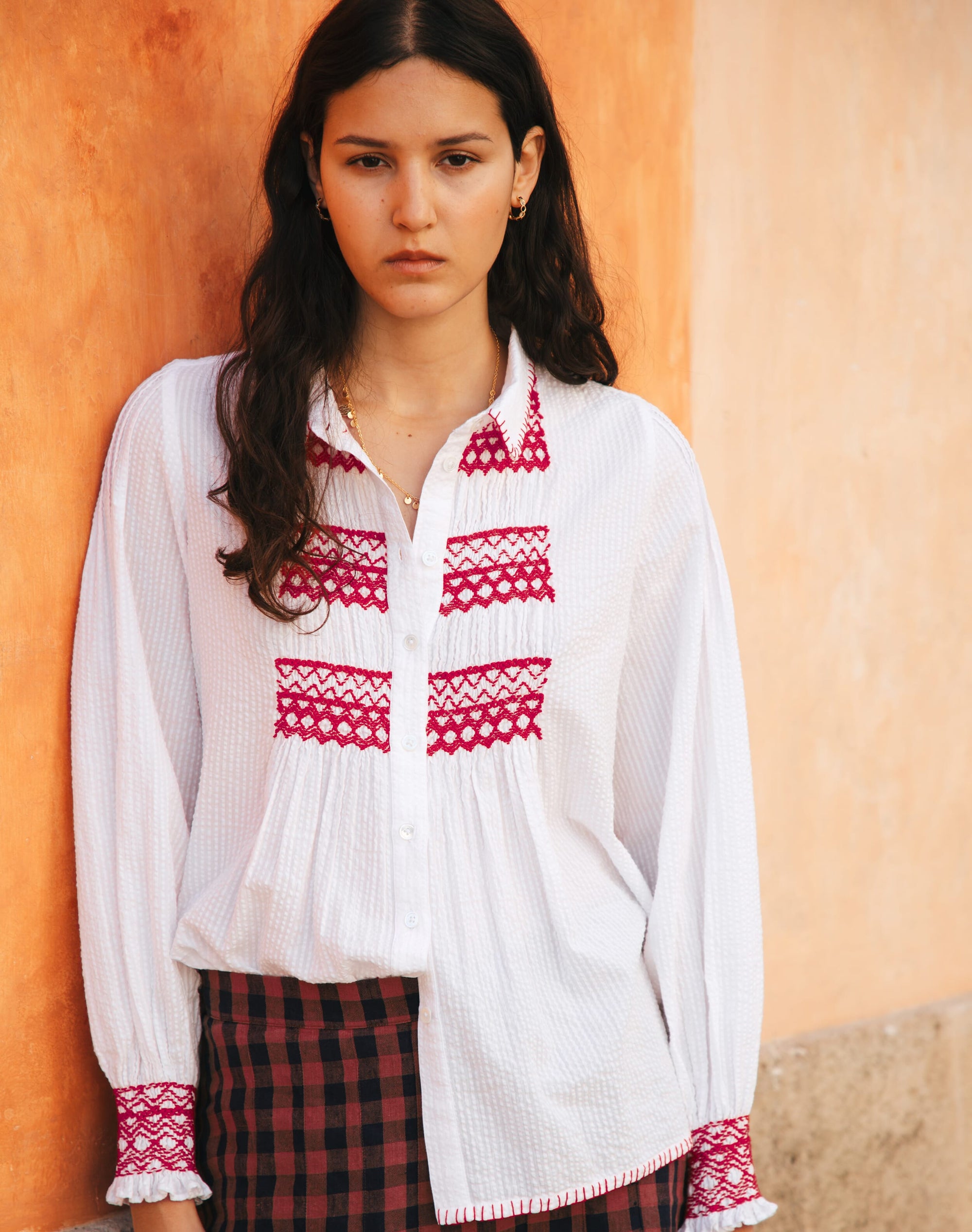 Smocked Cotton Blouse
