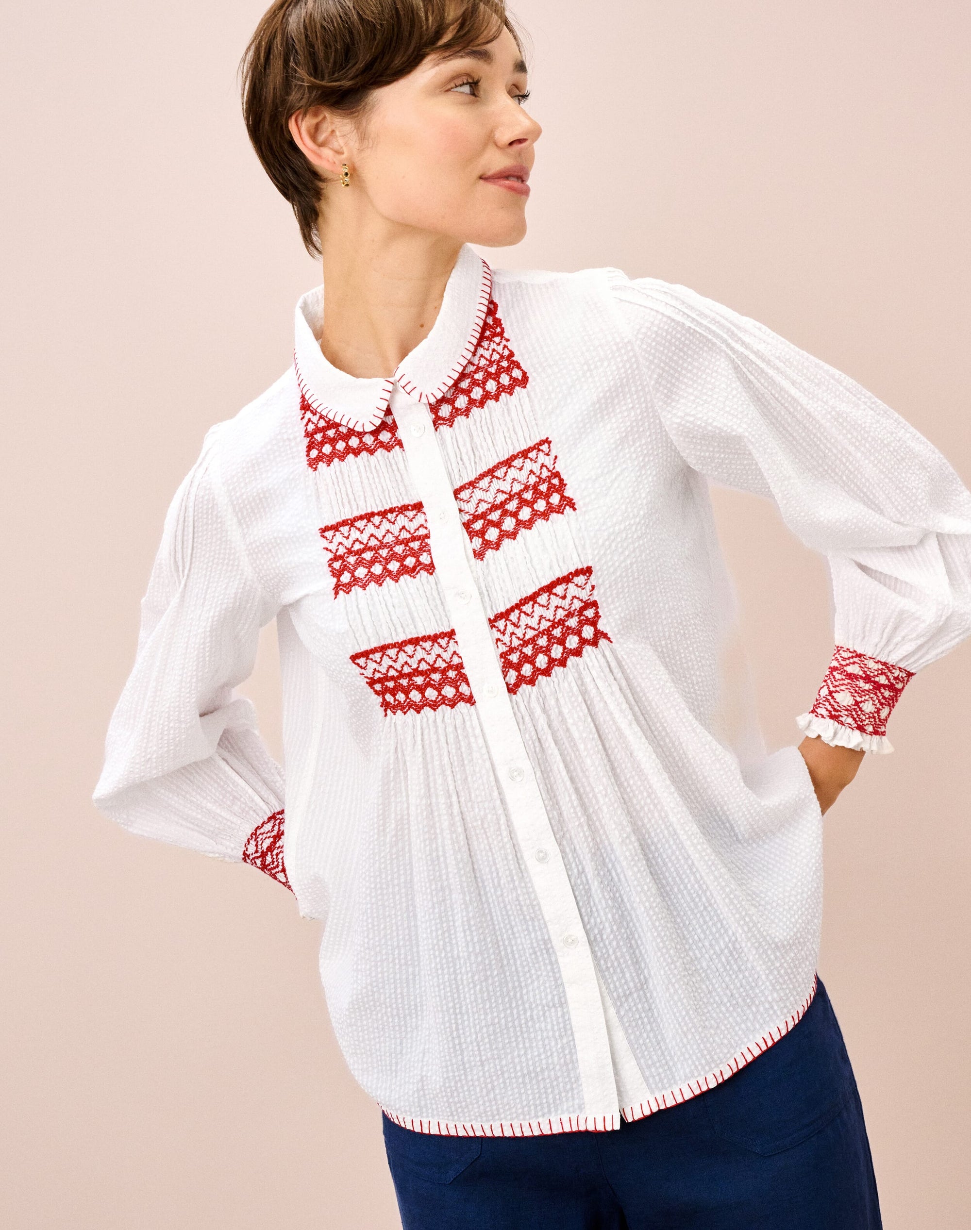 Smocked Cotton Blouse
