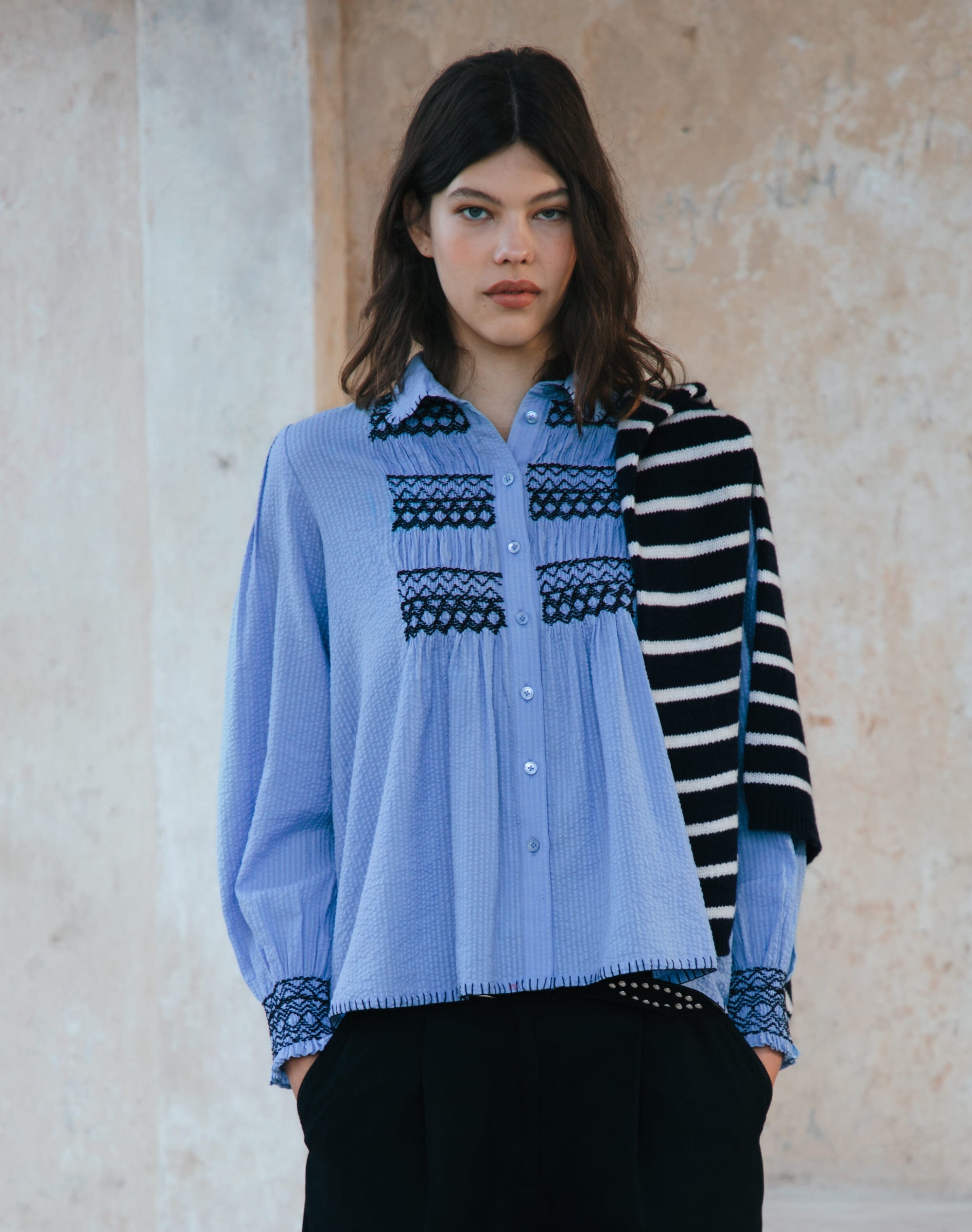 Smocked Cotton Blouse