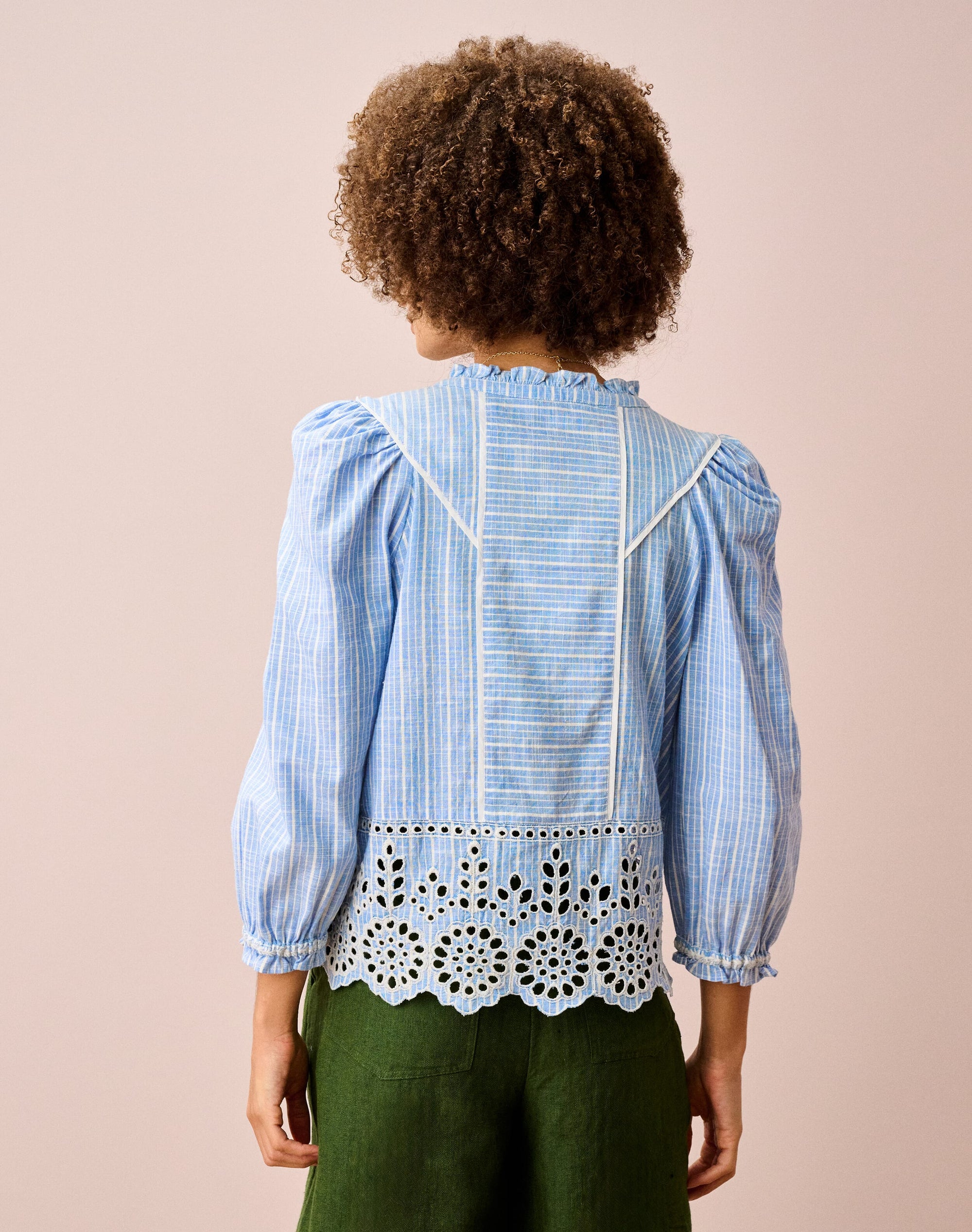Cotton Stripe Embroidered Blouse