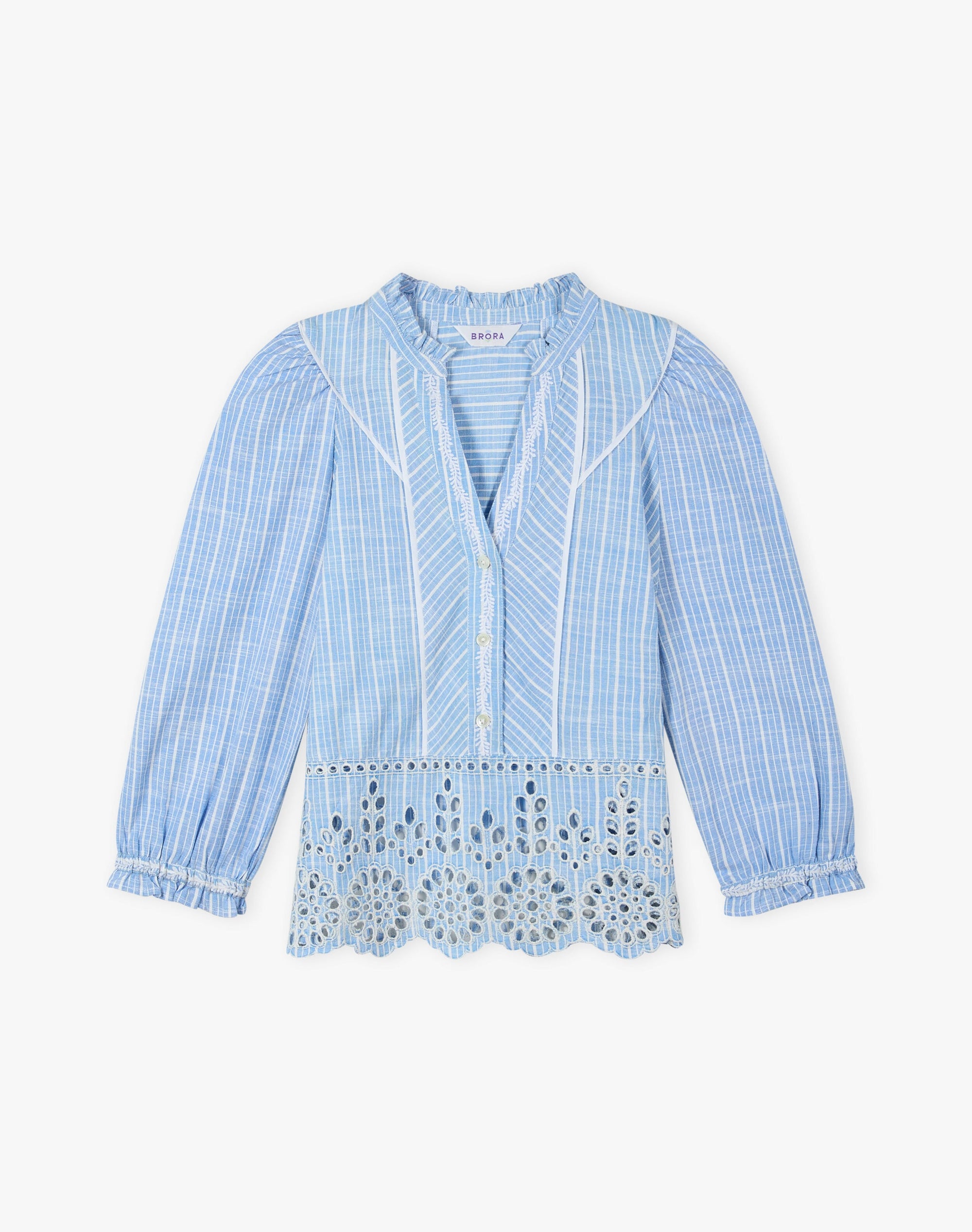 Cotton Stripe Embroidered Blouse