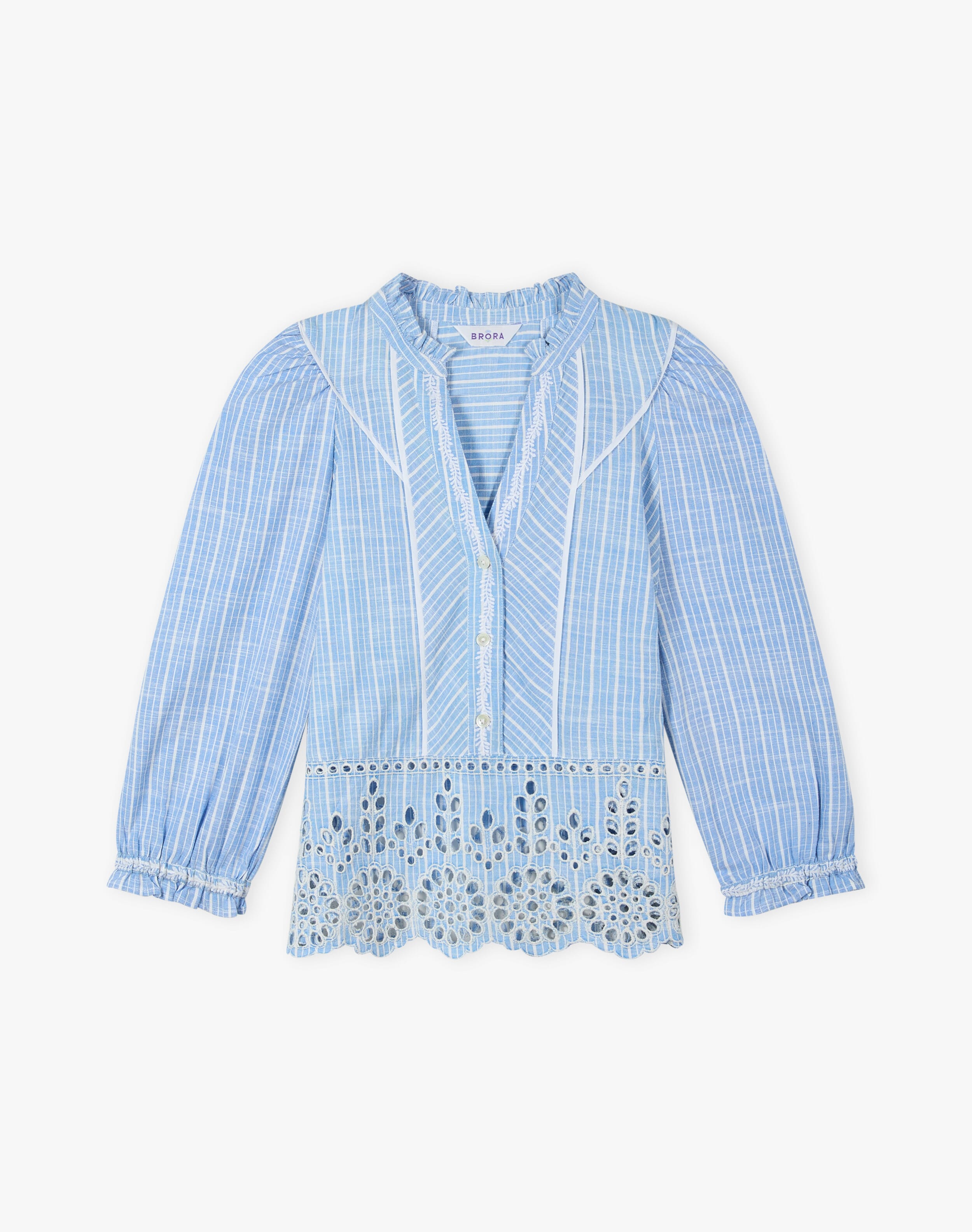 Cotton Stripe Embroidered Blouse
