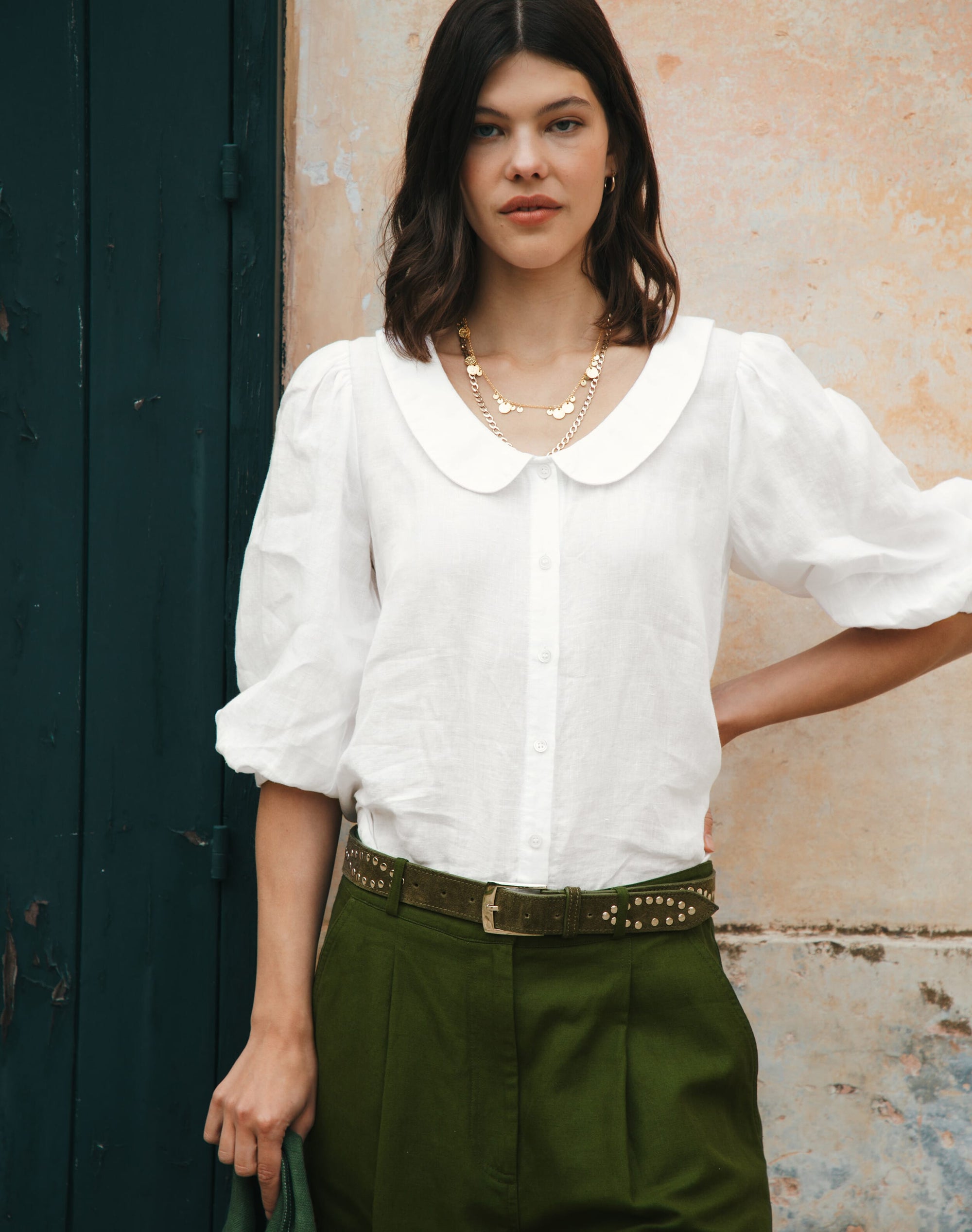 Washed Linen Peter Pan Blouse