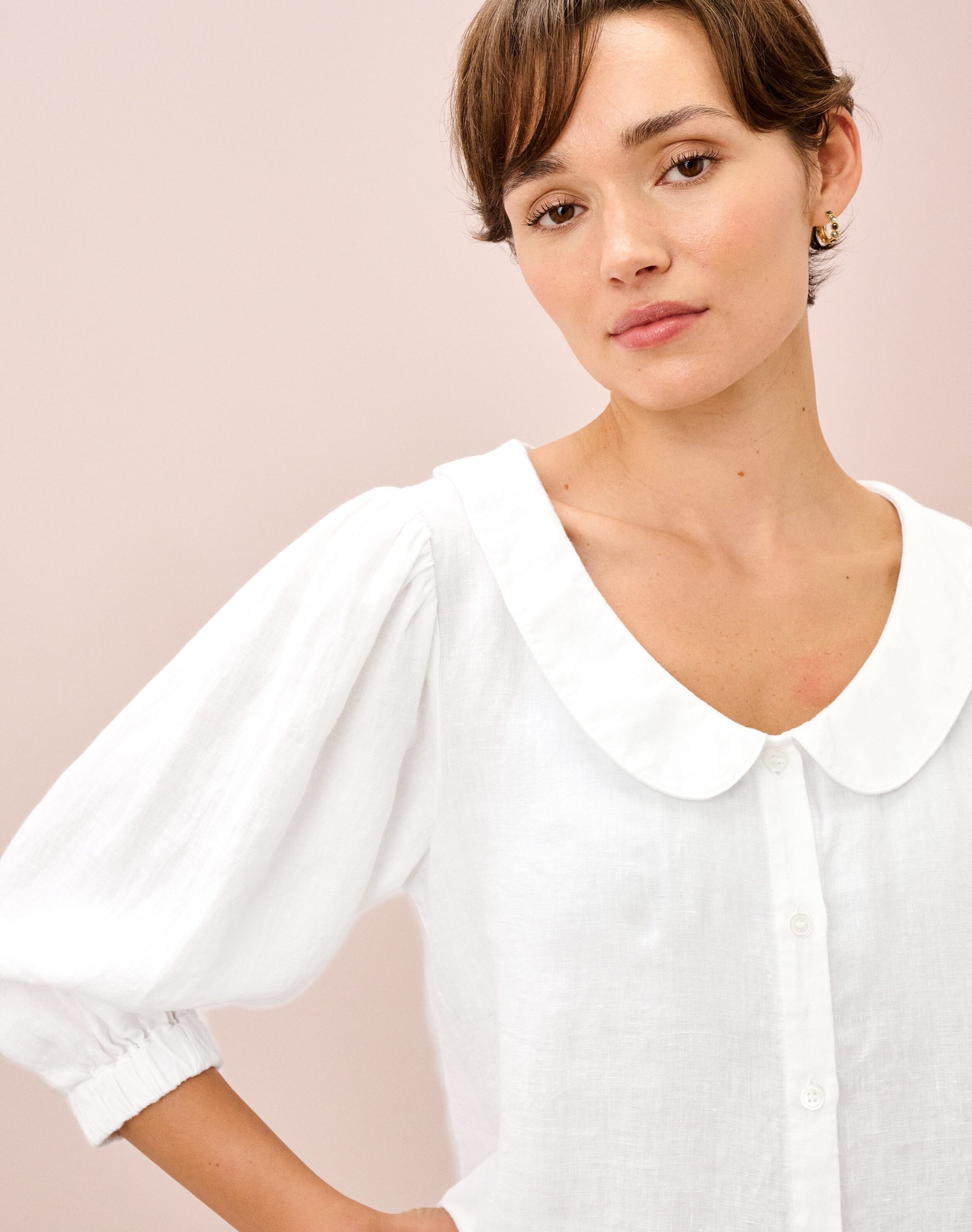 Washed Linen Peter Pan Blouse