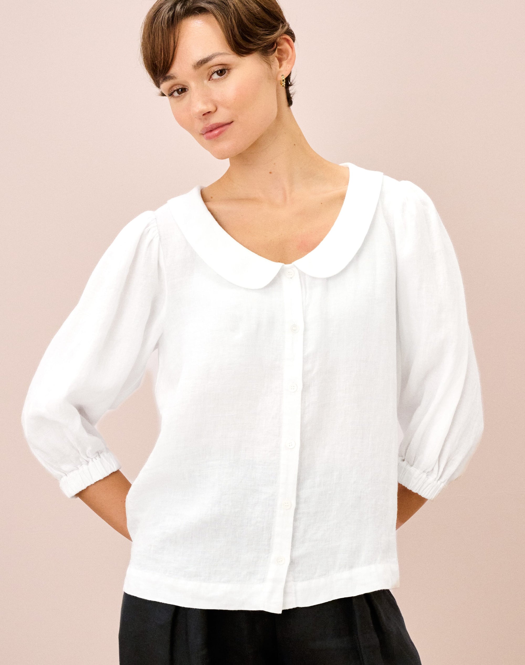 Washed Linen Peter Pan Blouse