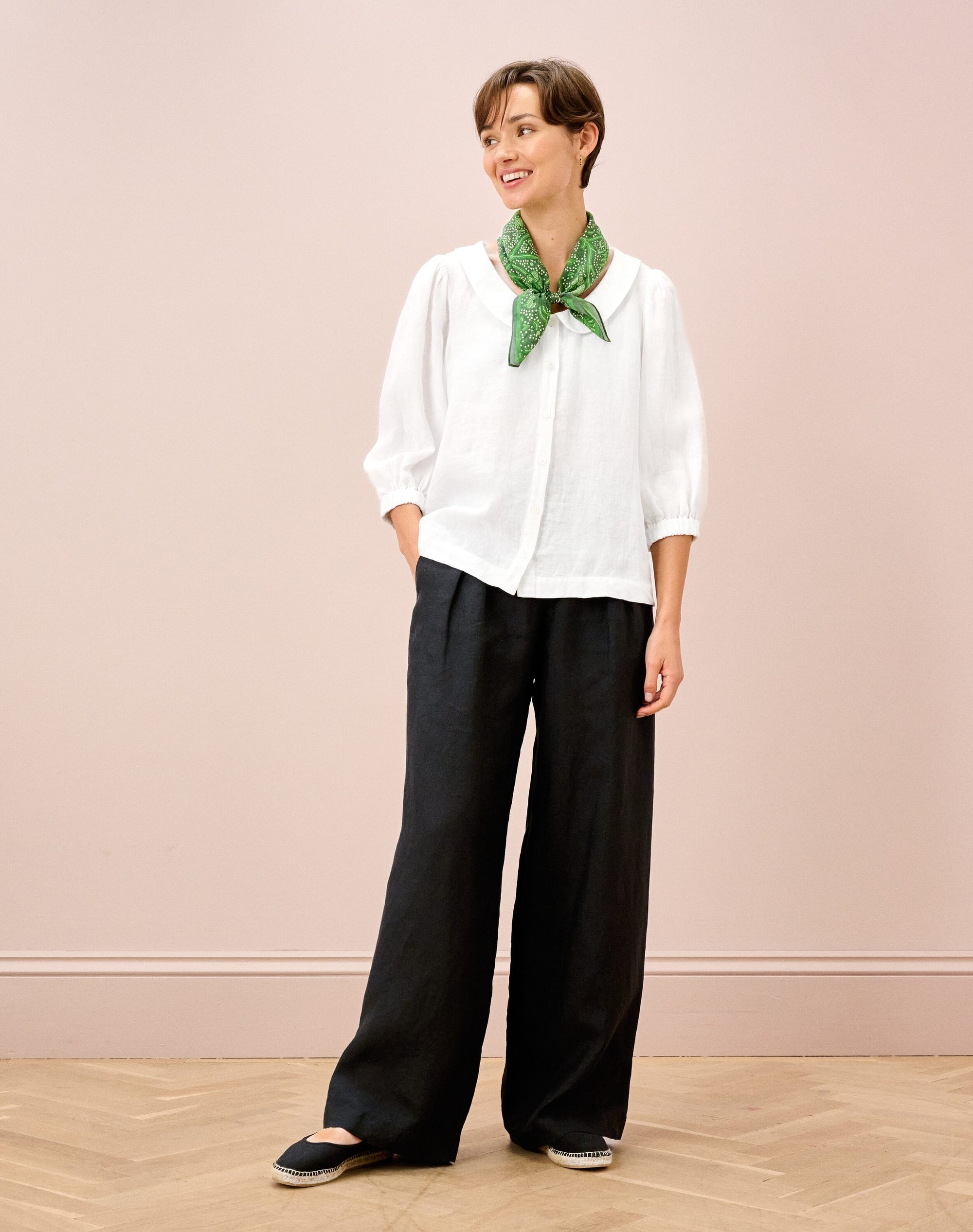 Washed Linen Peter Pan Blouse