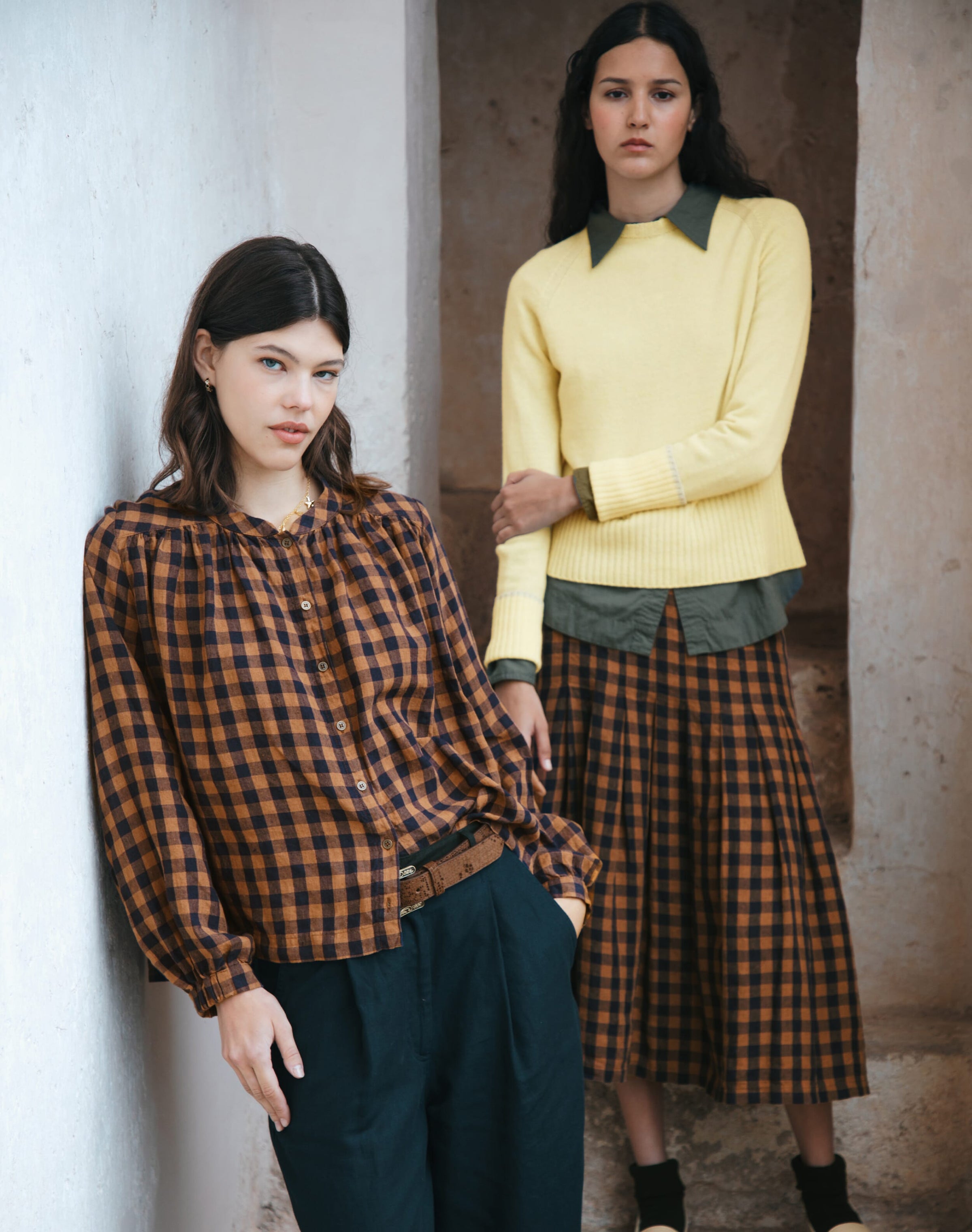 Gingham Linen Smock Blouse
