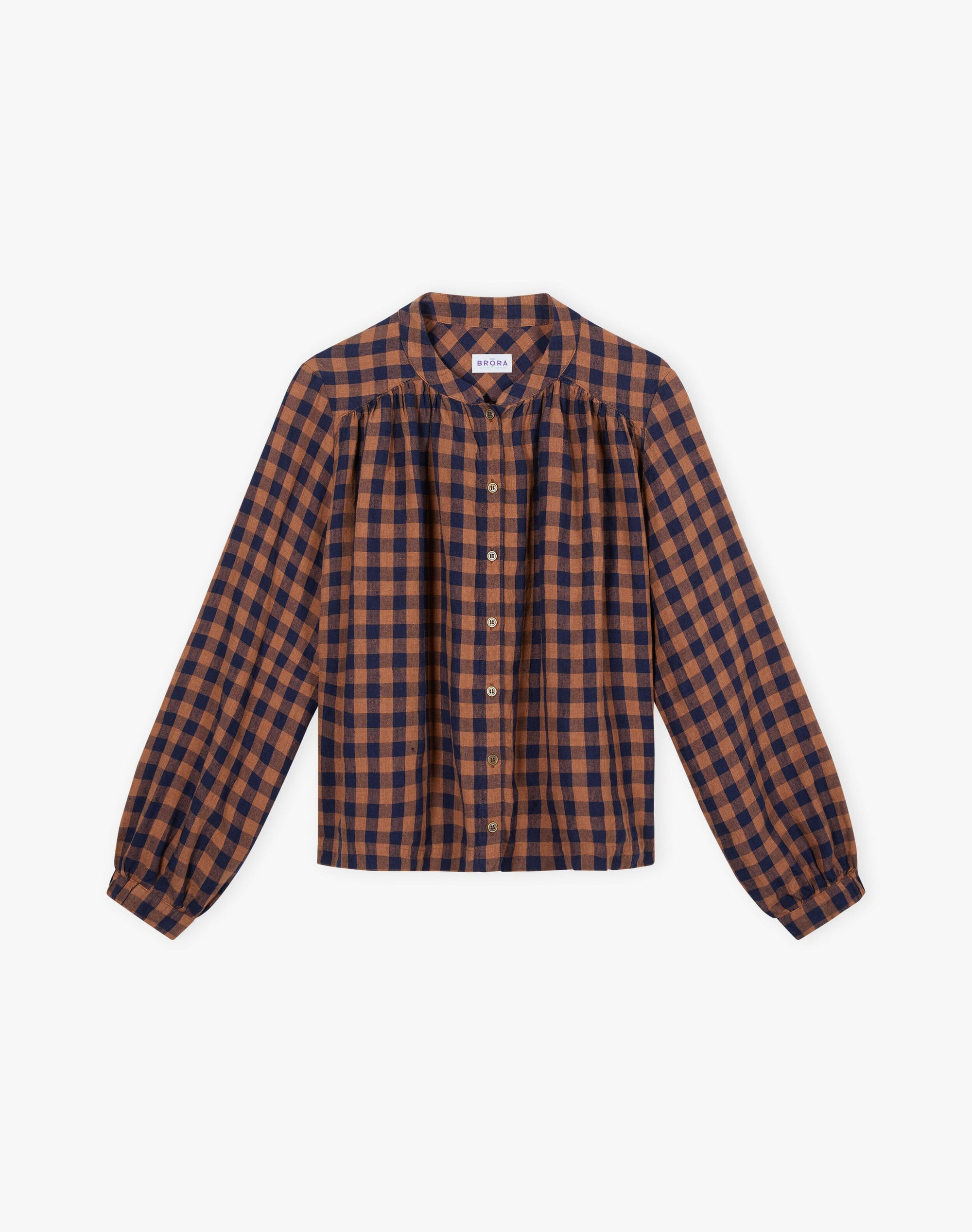 Gingham Linen Smock Blouse
