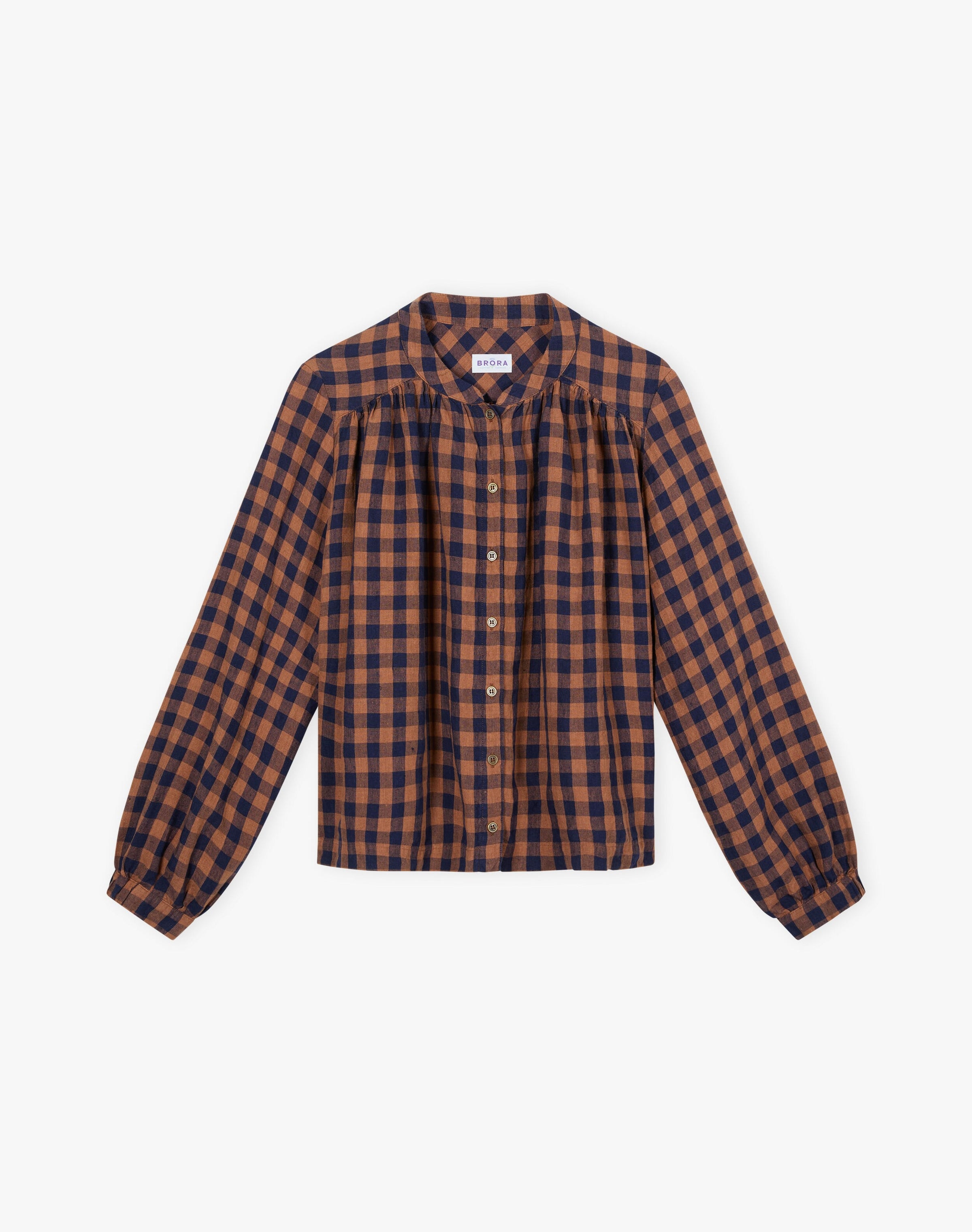 Gingham Linen Smock Blouse