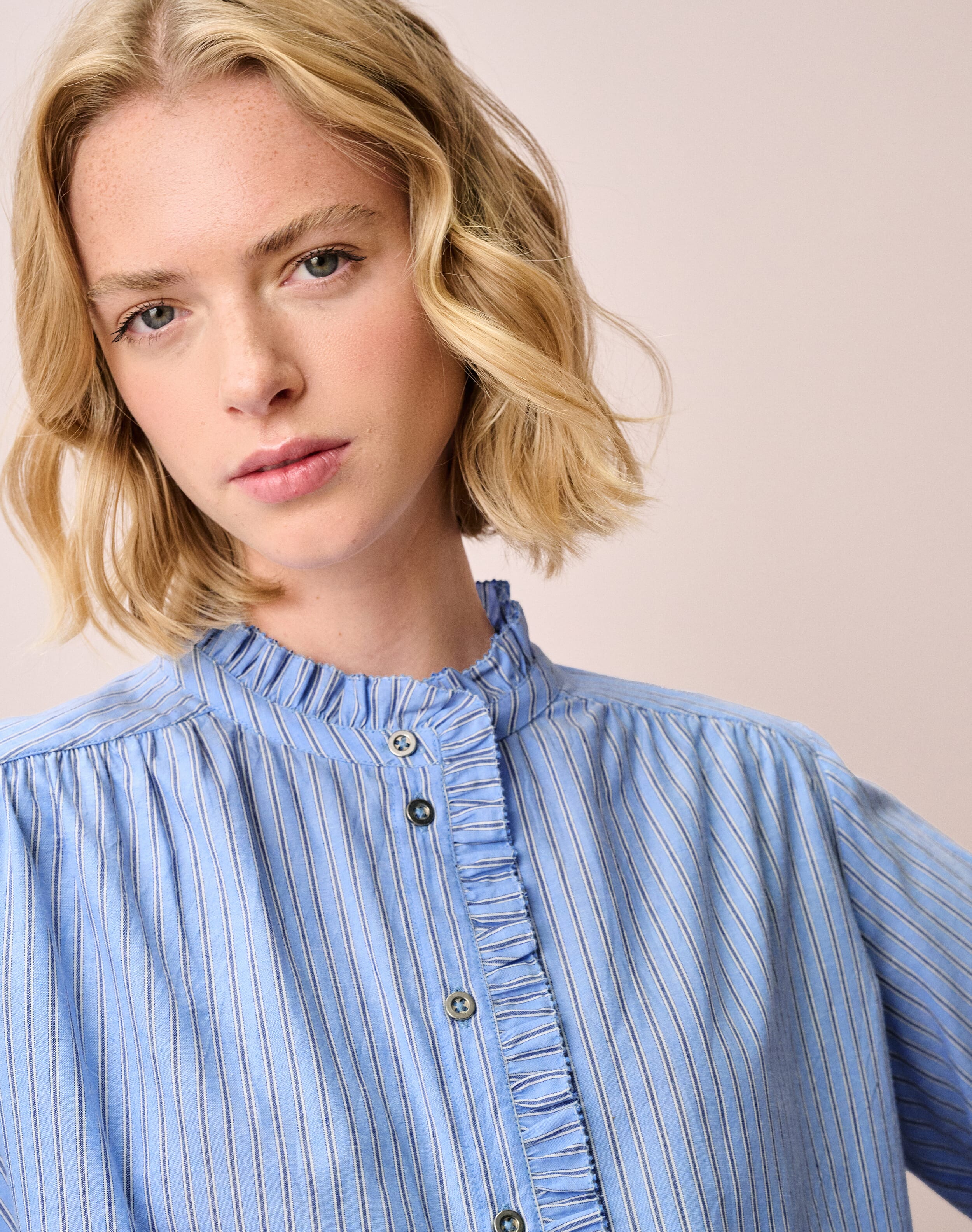 Cotton Stripe Frill Shirt