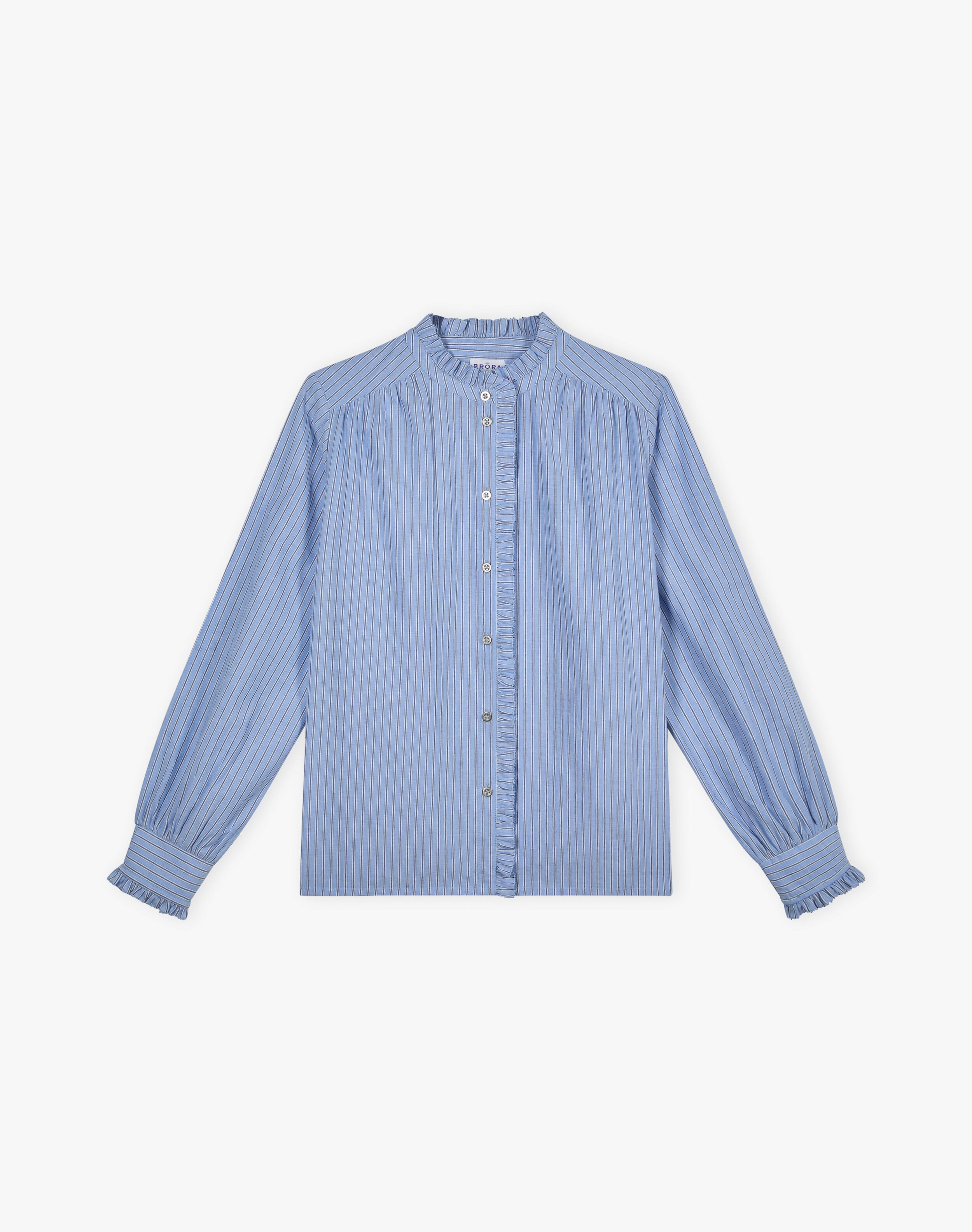 Cotton Stripe Frill Shirt
