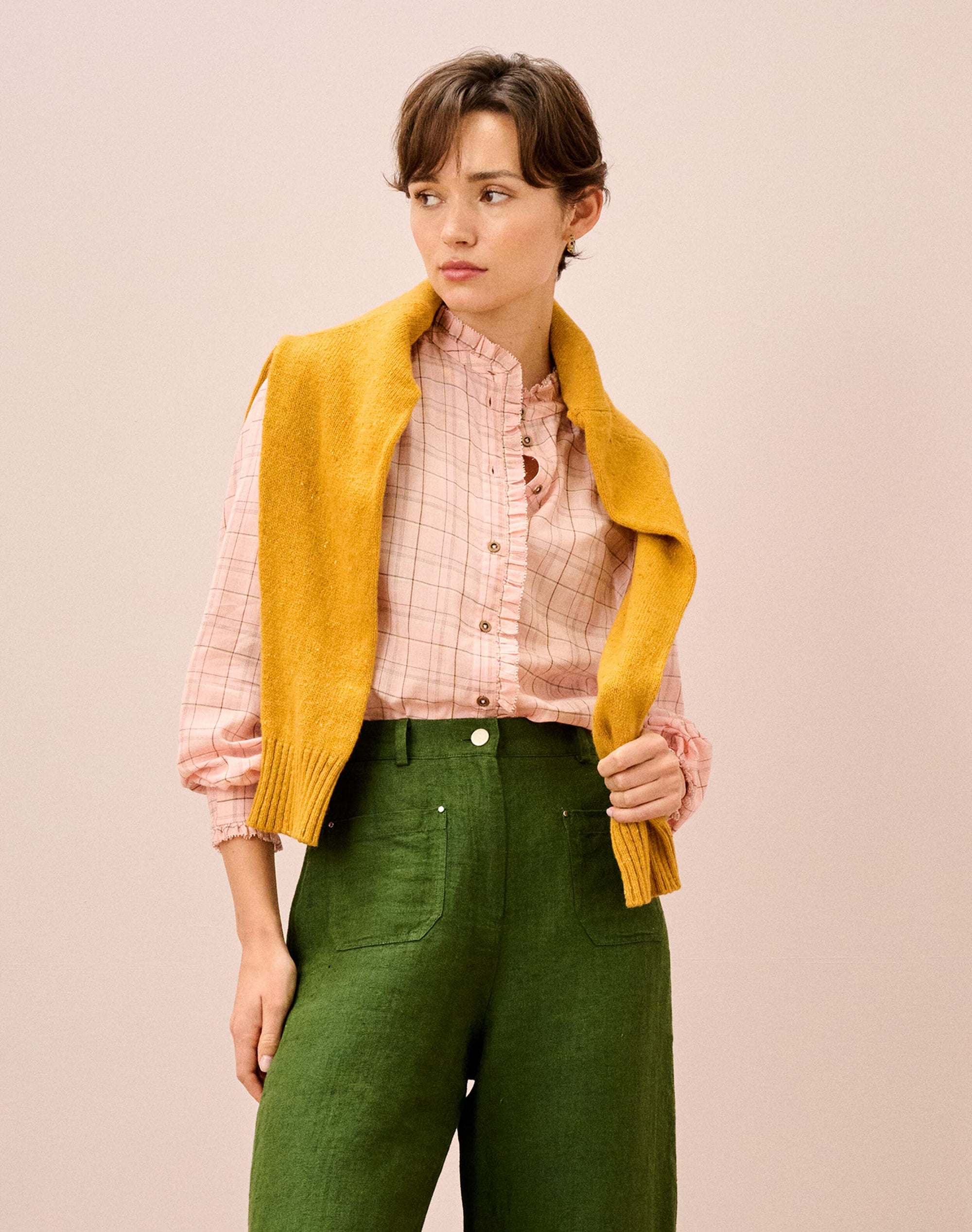 Cotton Check Frill Shirt