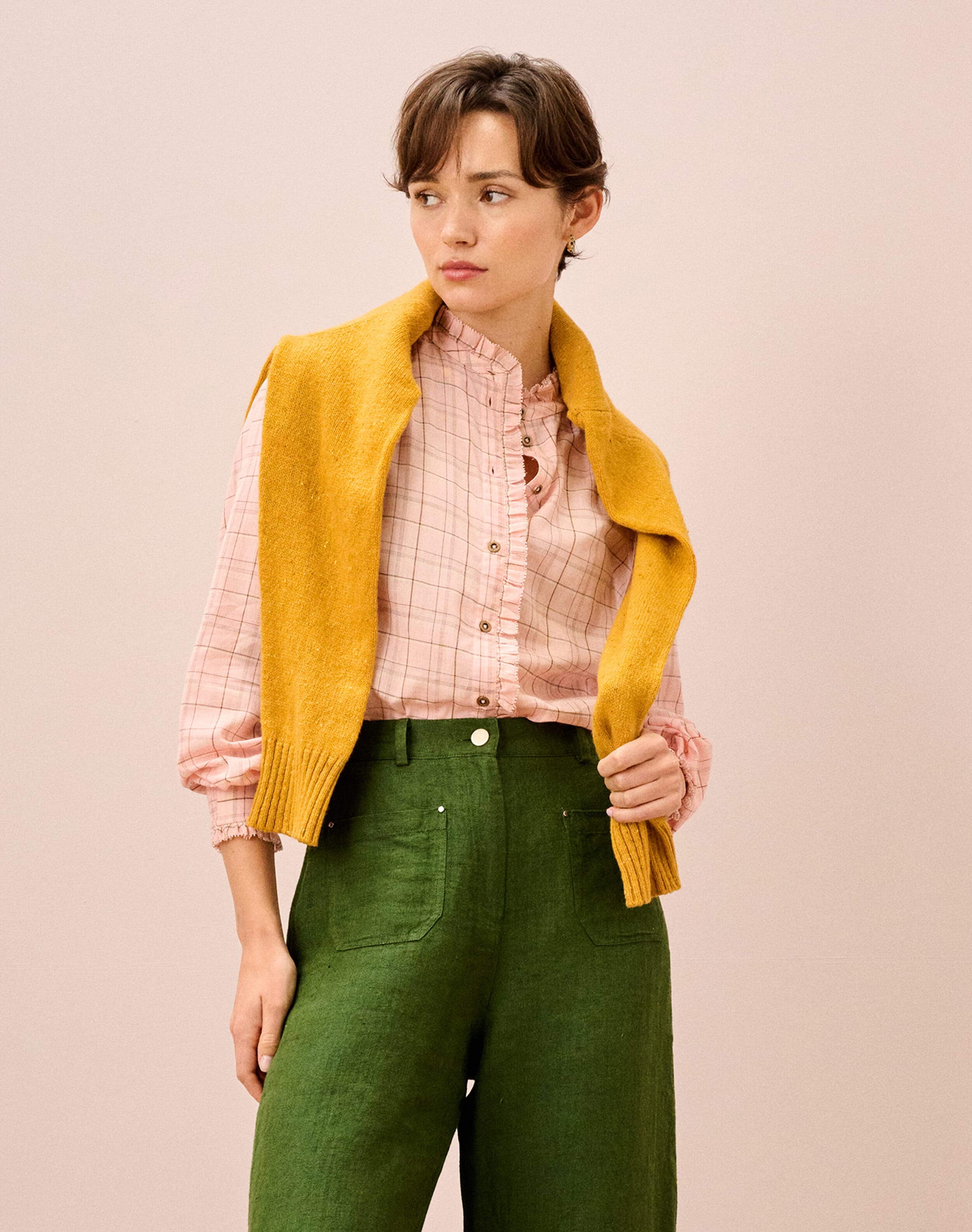 Cotton Check Frill Shirt