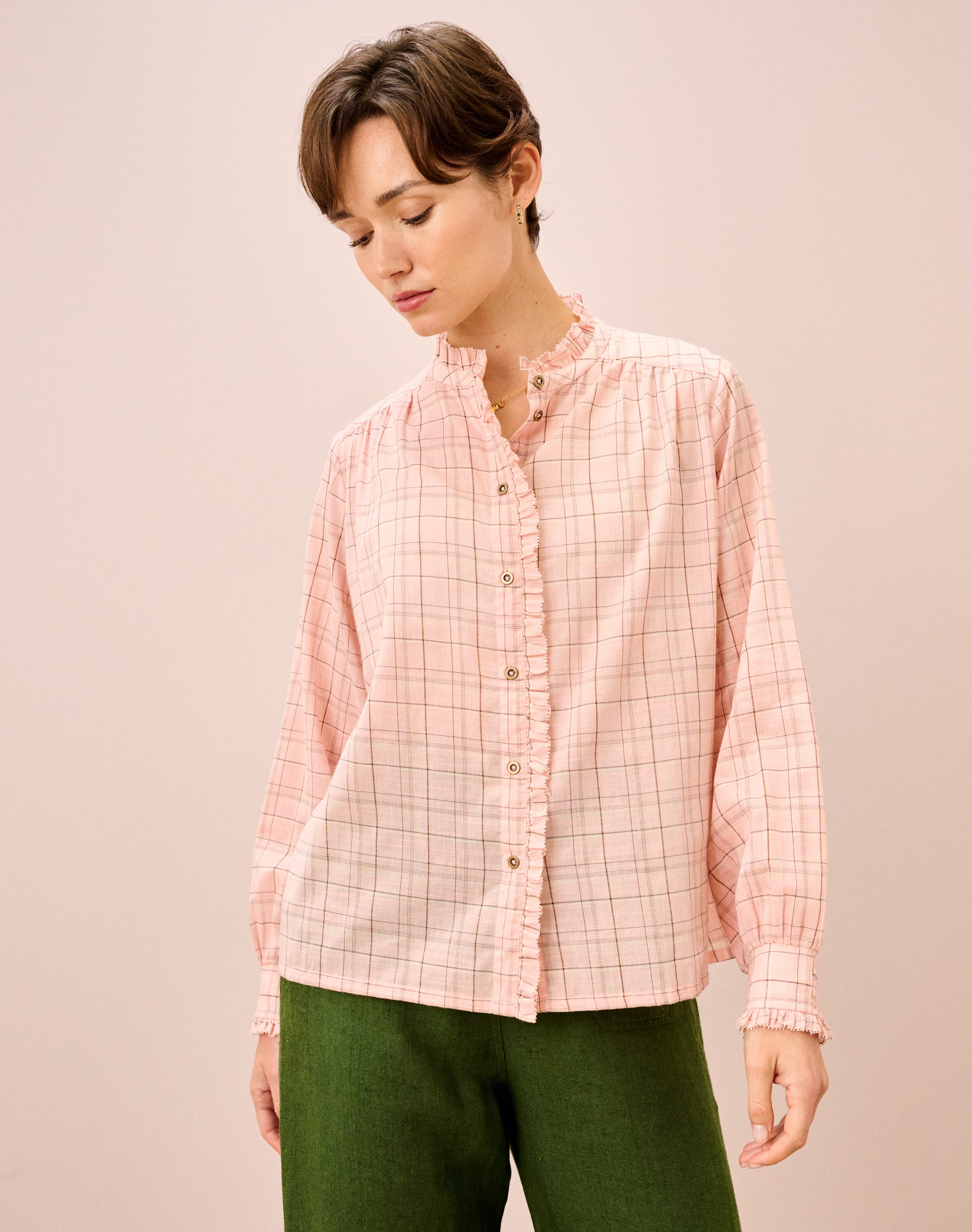 Cotton Check Frill Shirt