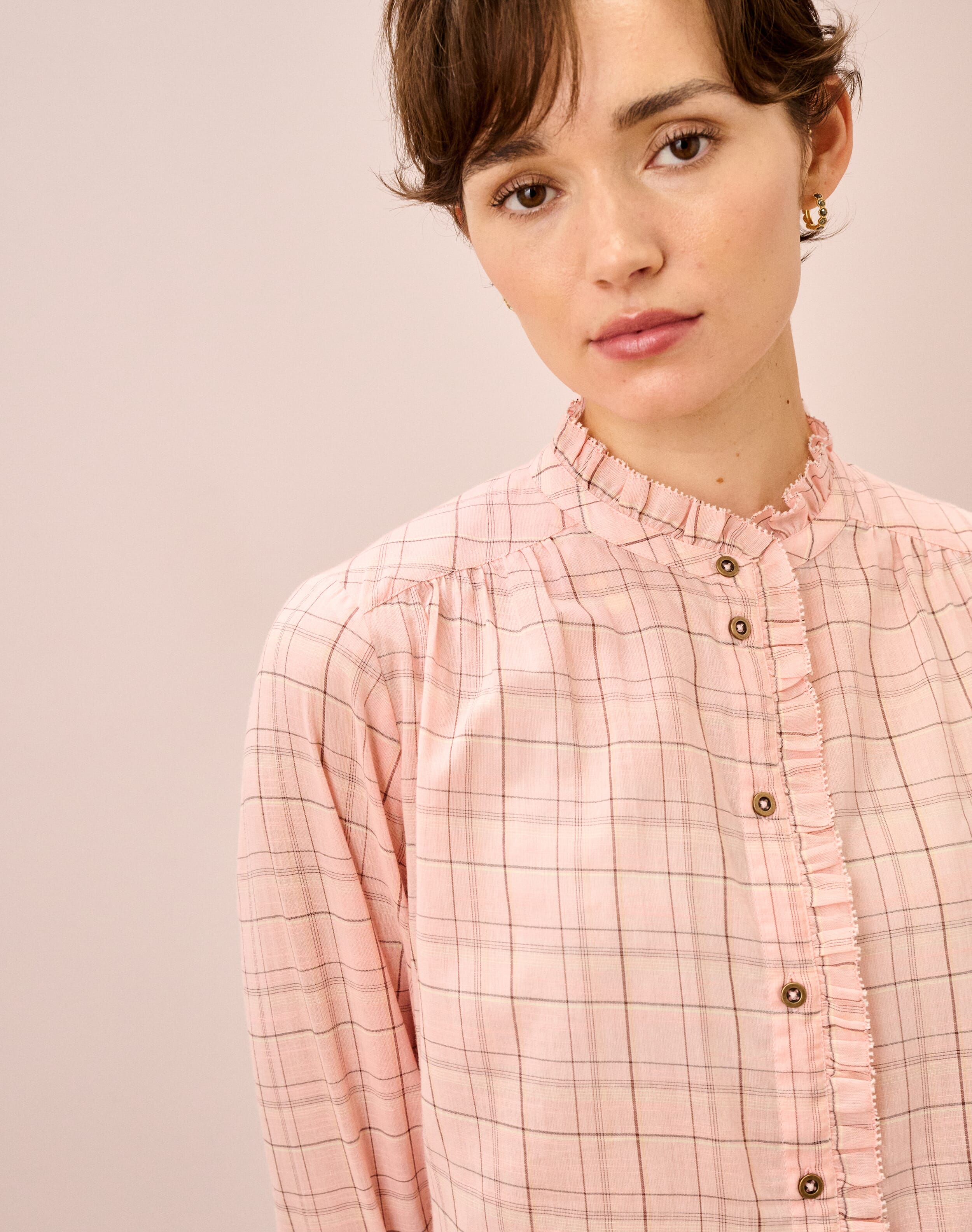 Cotton Check Frill Shirt