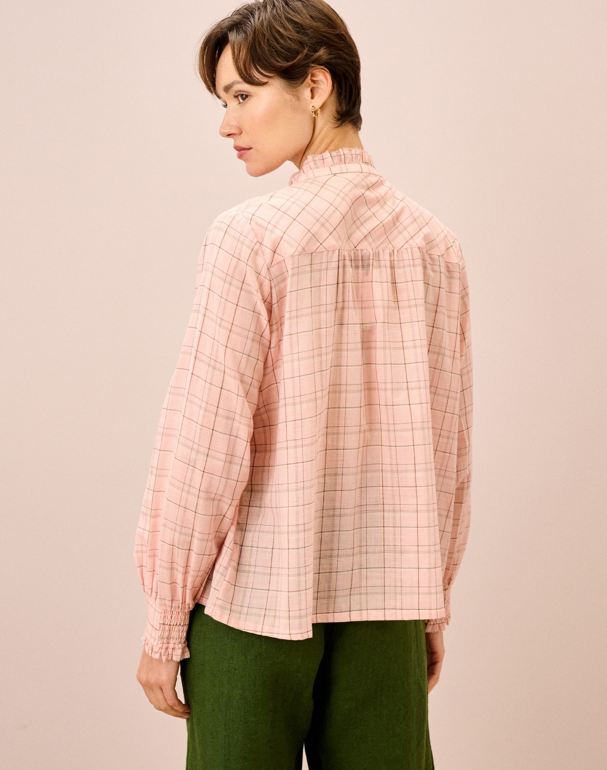 Cotton Check Frill Shirt