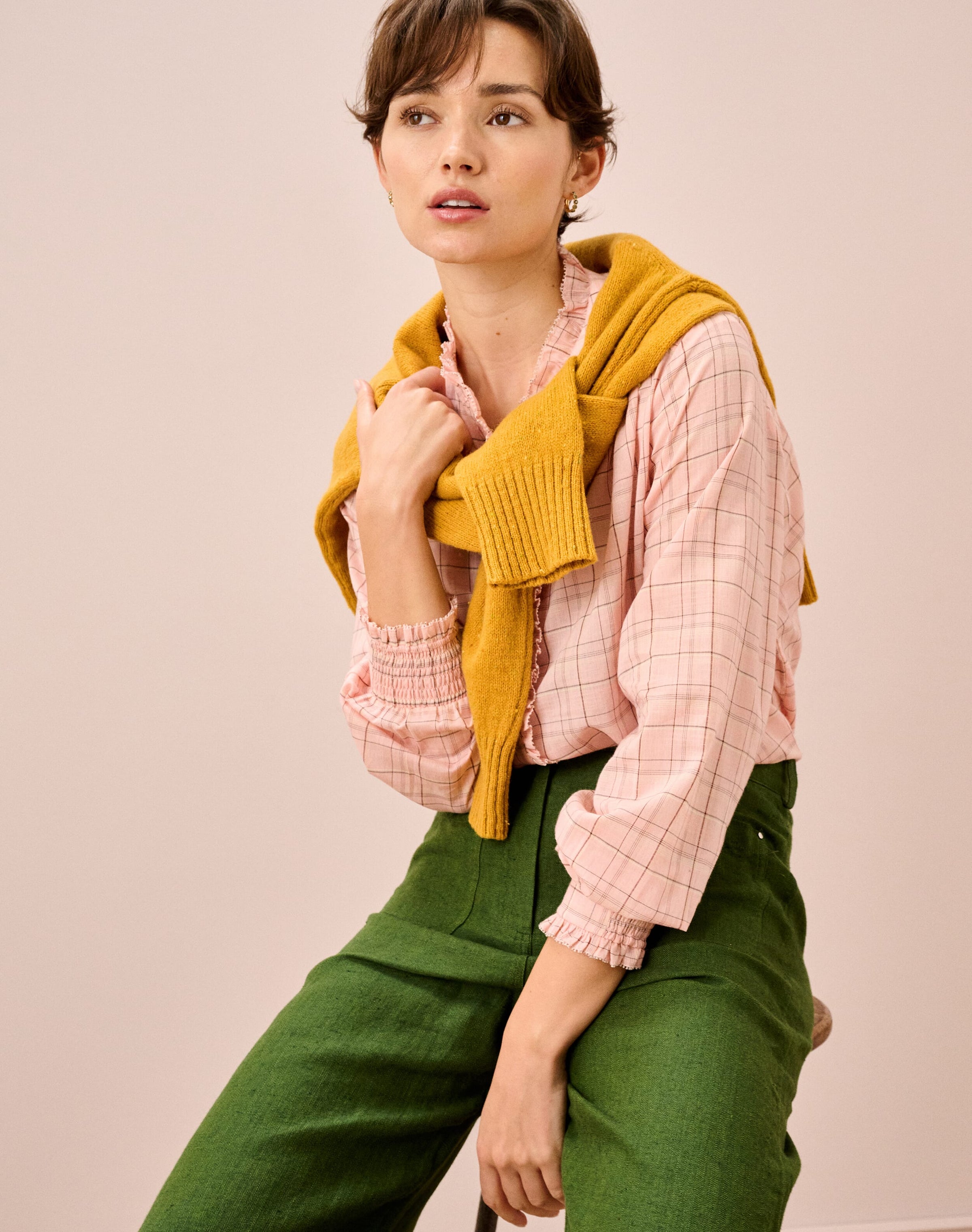 Cotton Check Frill Shirt