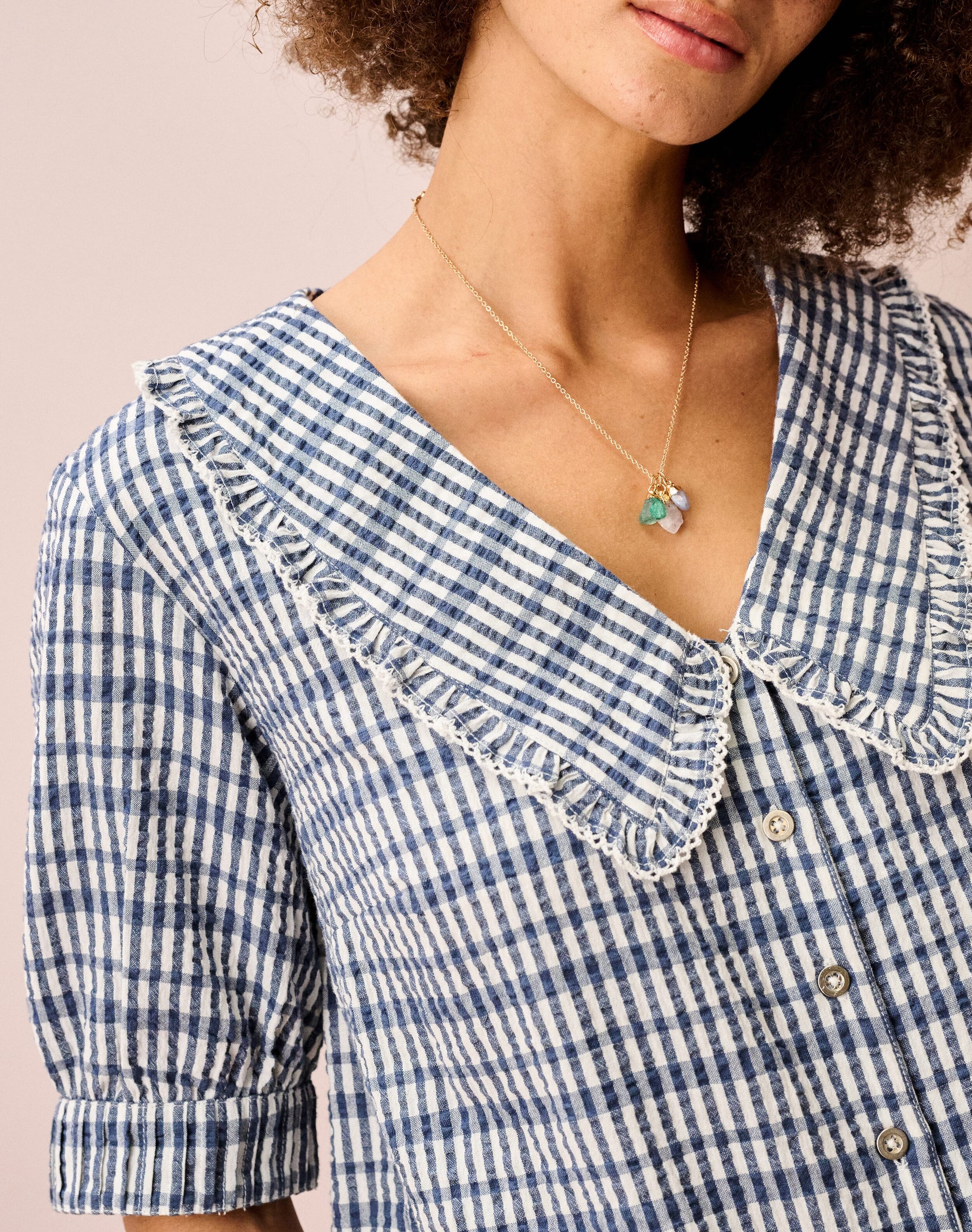Cotton Seersucker Gingham Blouse