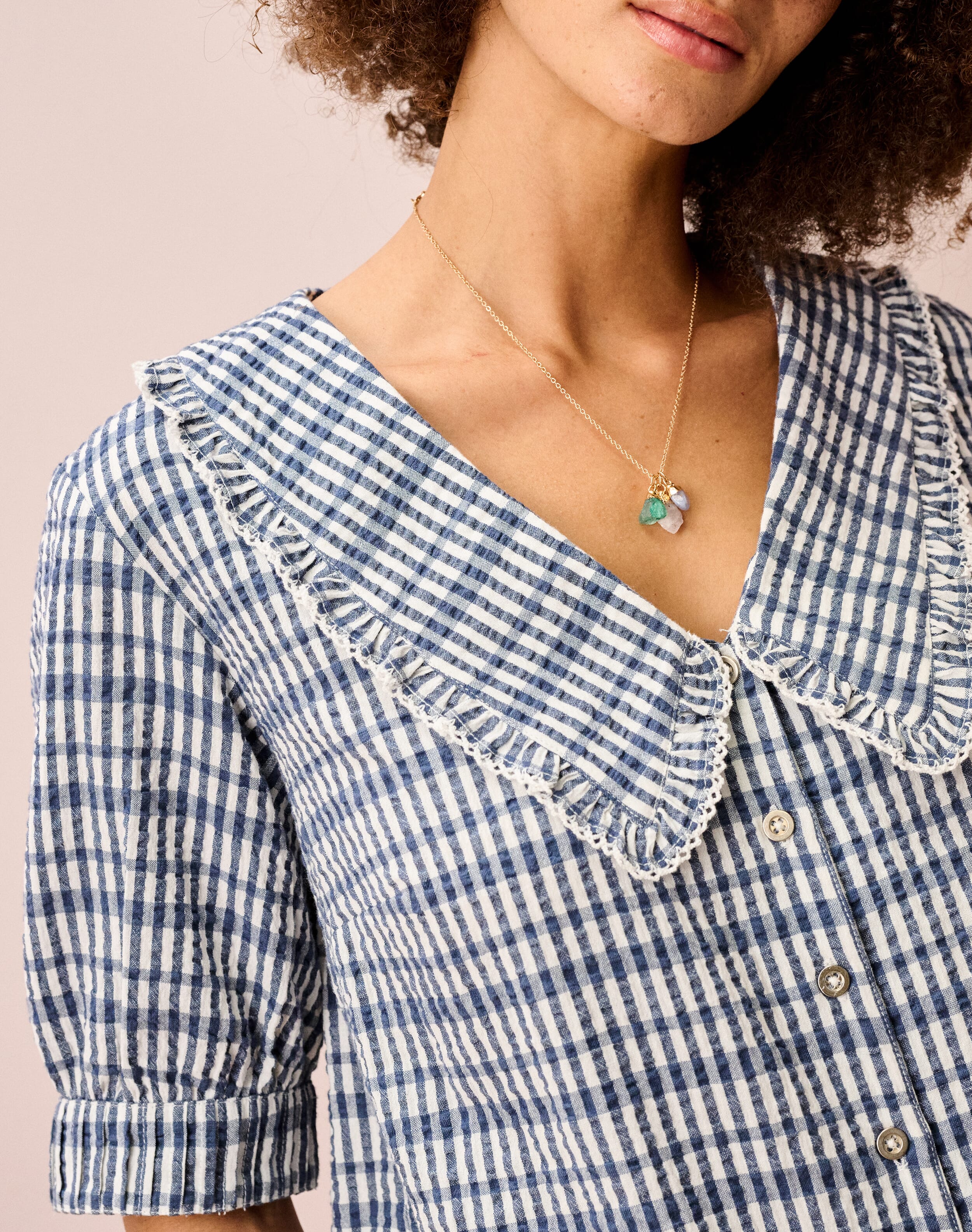 Cotton Seersucker Gingham Blouse