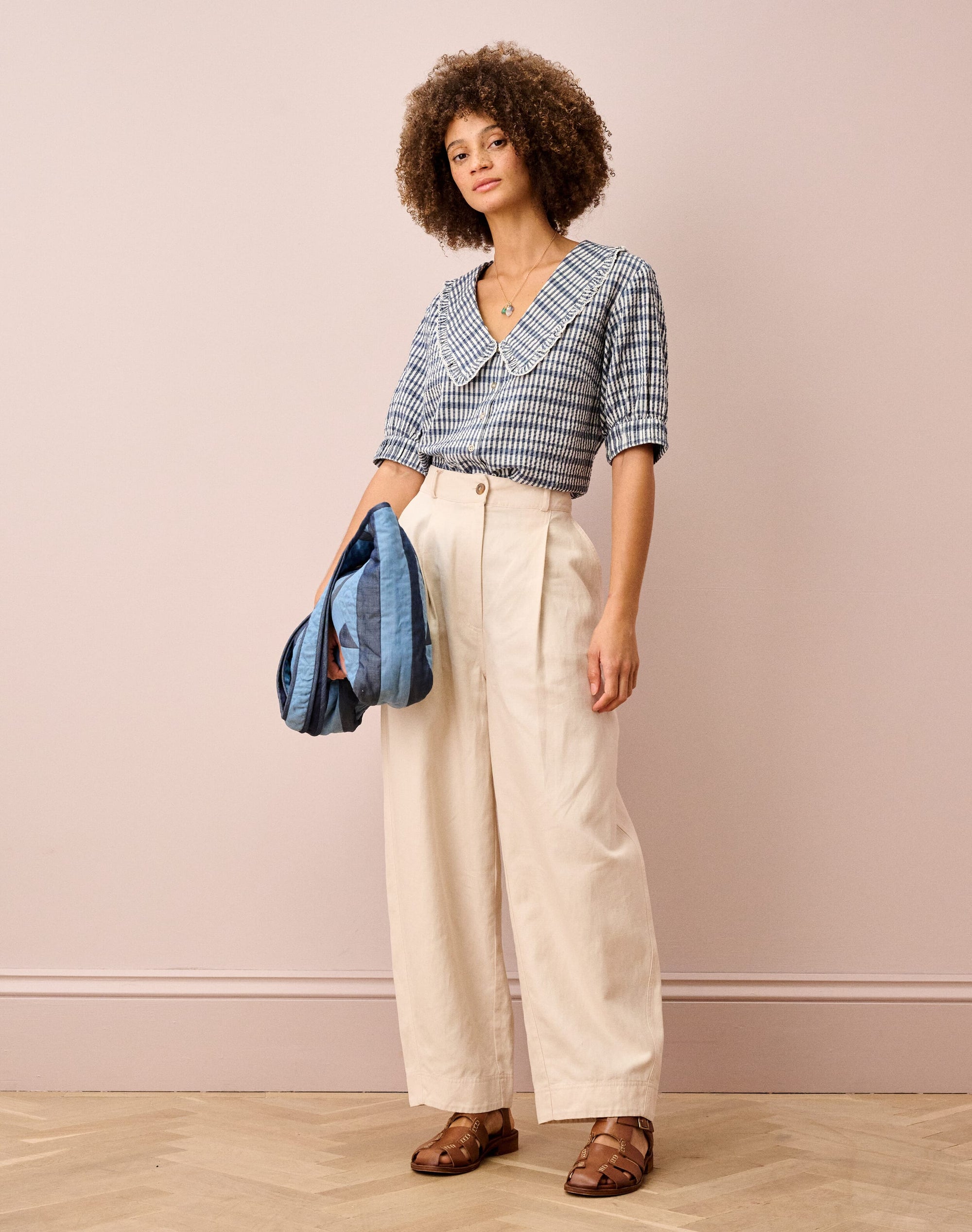 Cotton Seersucker Gingham Blouse