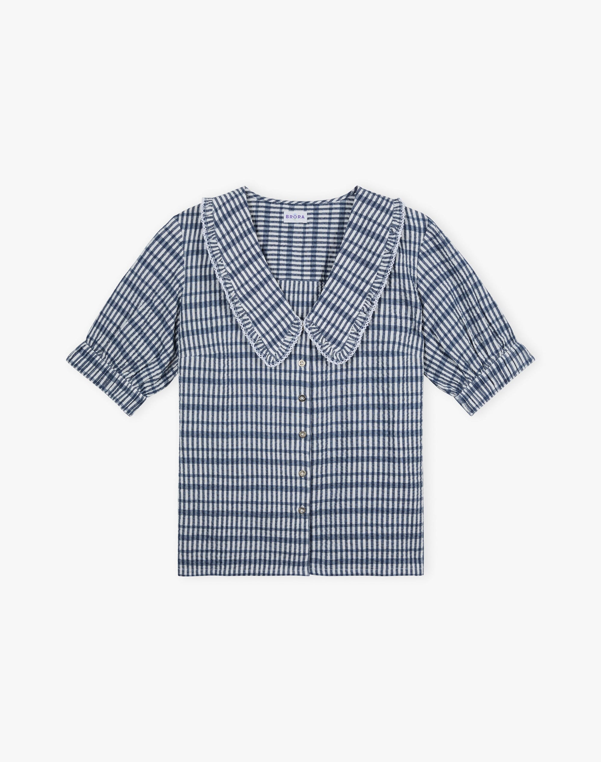 Cotton Seersucker Gingham Blouse