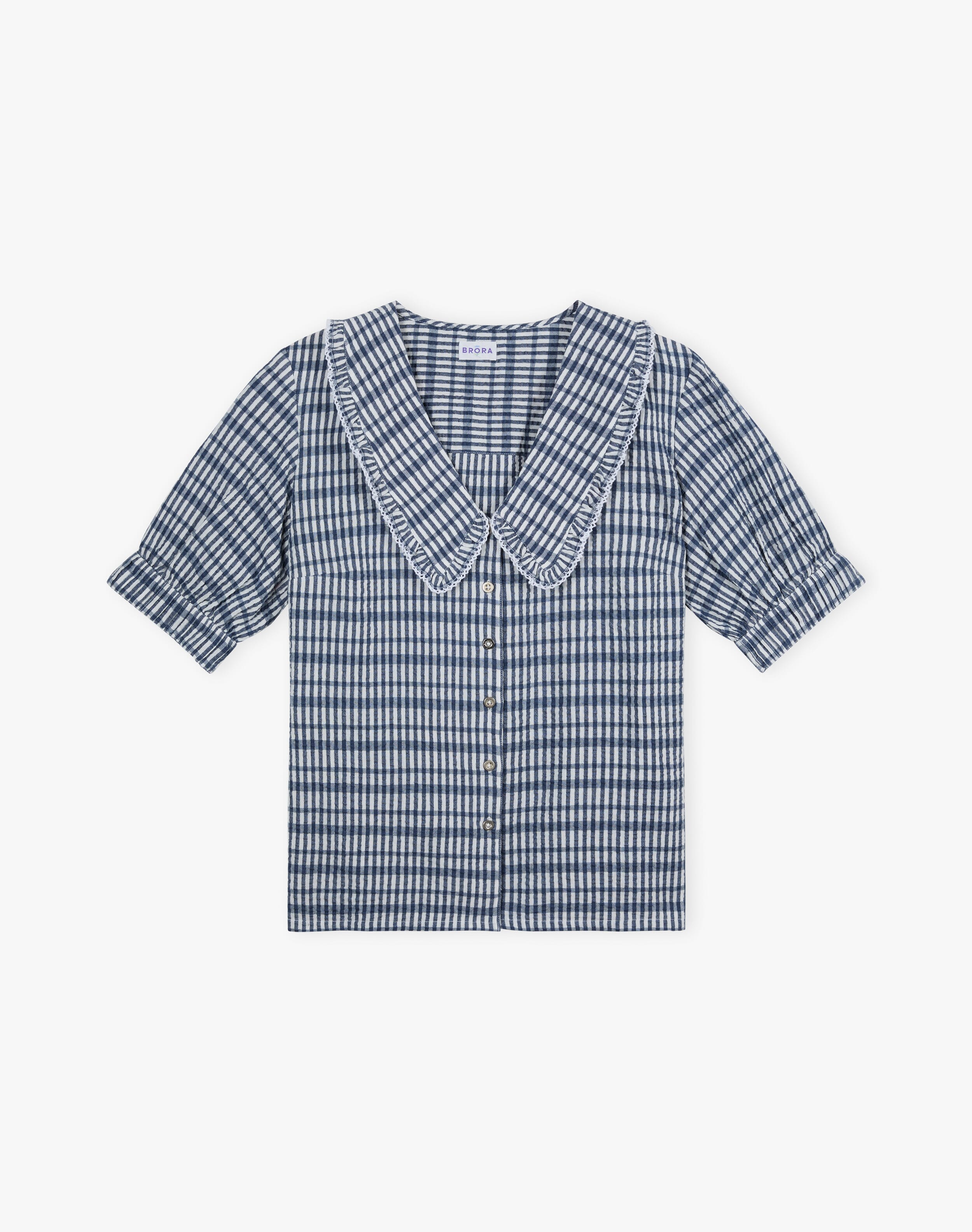 Cotton Seersucker Gingham Blouse