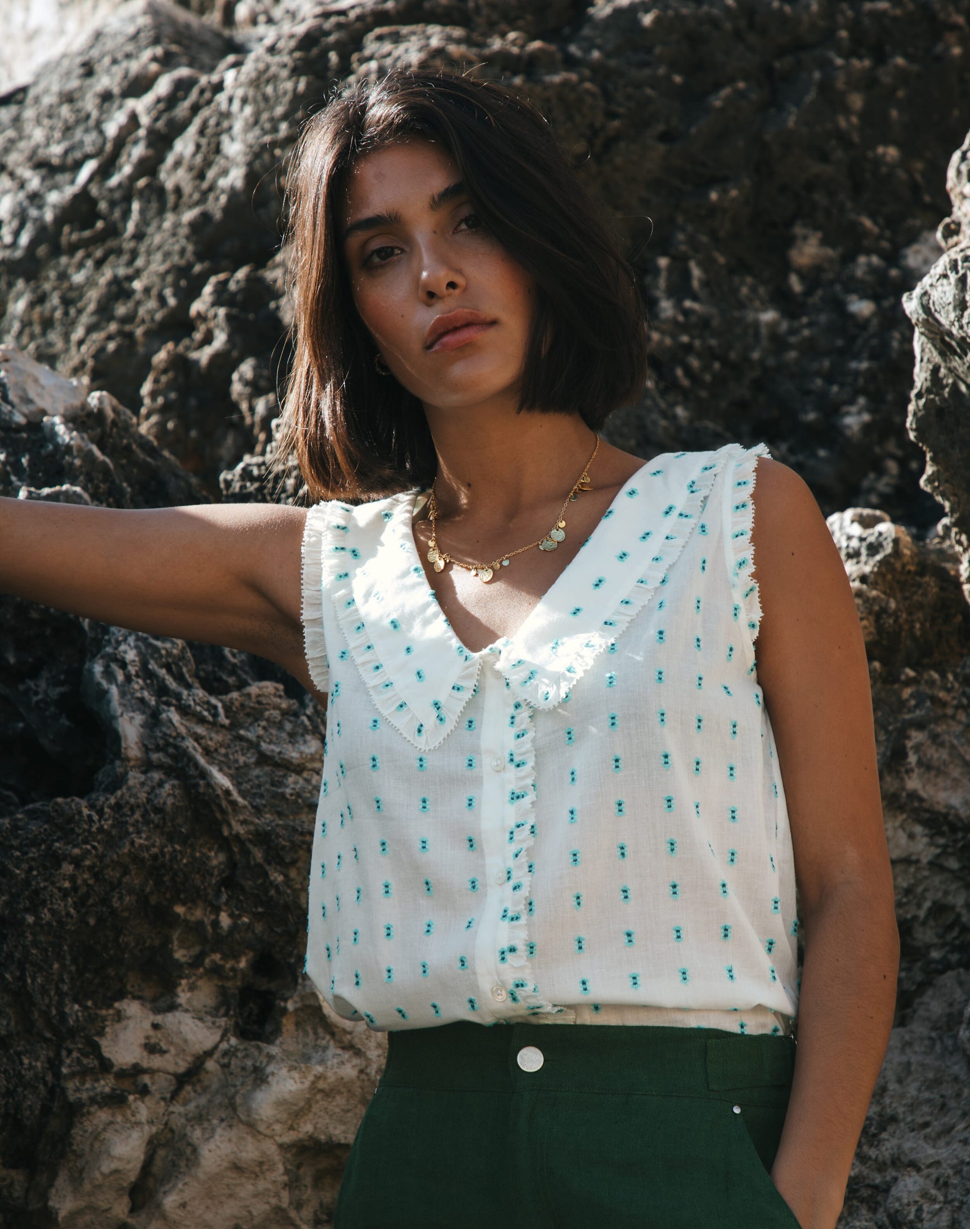 Cotton Dobby Sleeveless Blouse