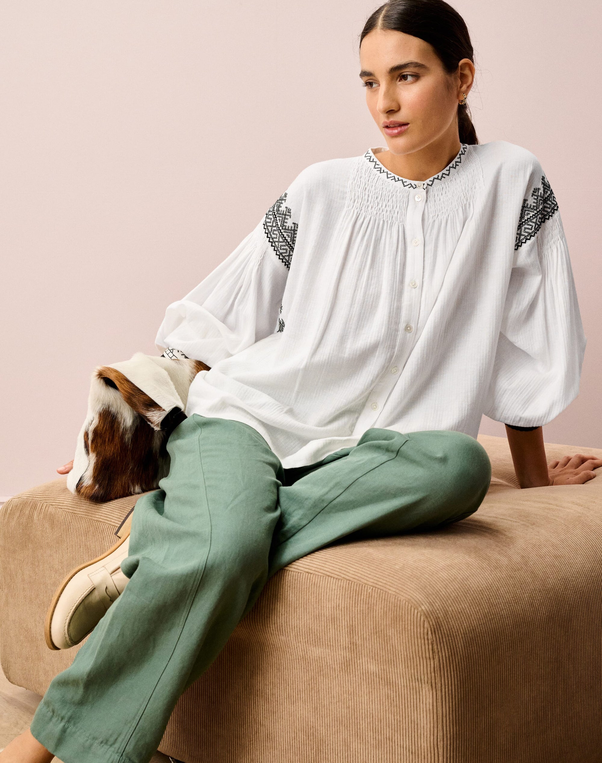Cotton Embroidered Smock Blouse