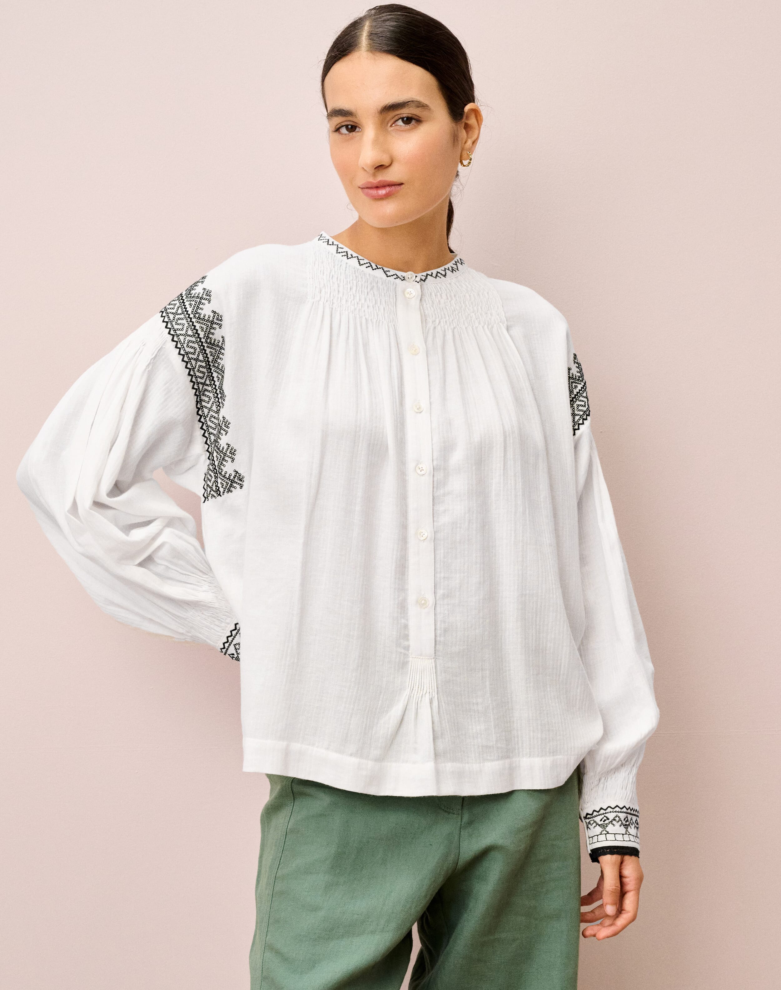 Cotton Embroidered Smock Blouse