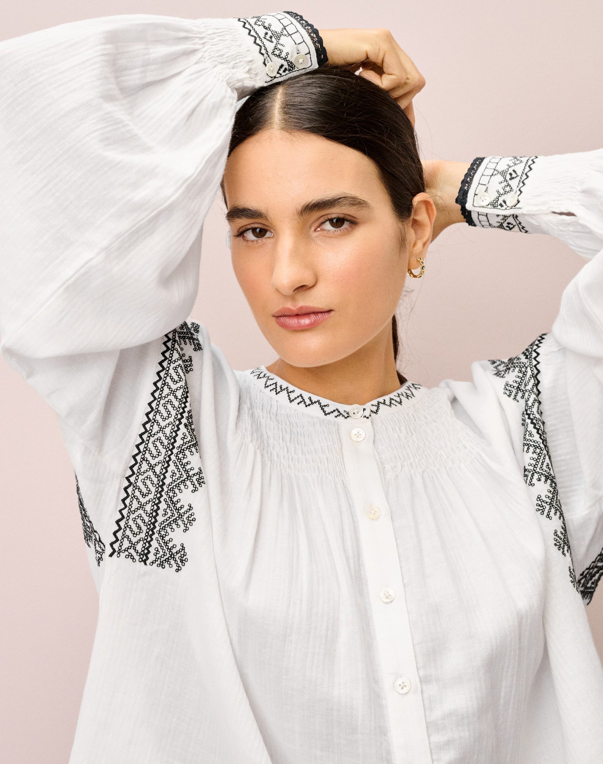 Cotton Embroidered Smock Blouse