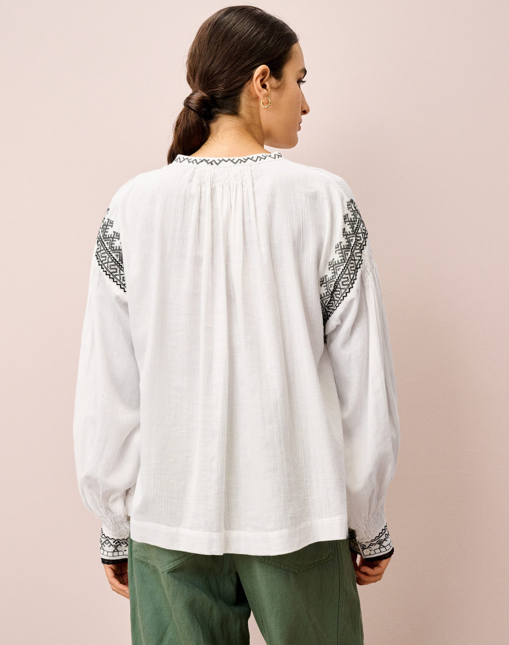 Cotton Embroidered Smock Blouse