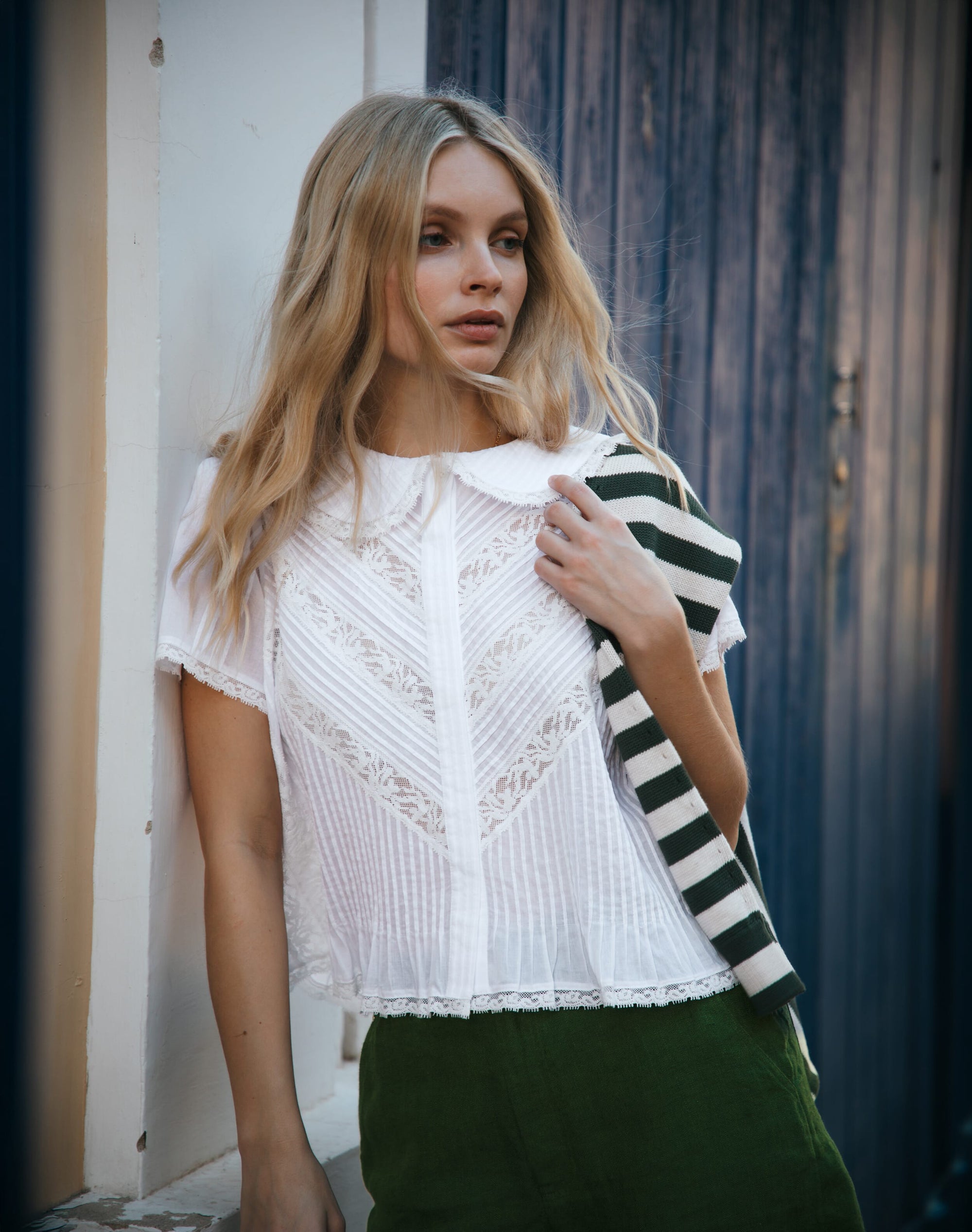 Organic Cotton Lace Trim Blouse